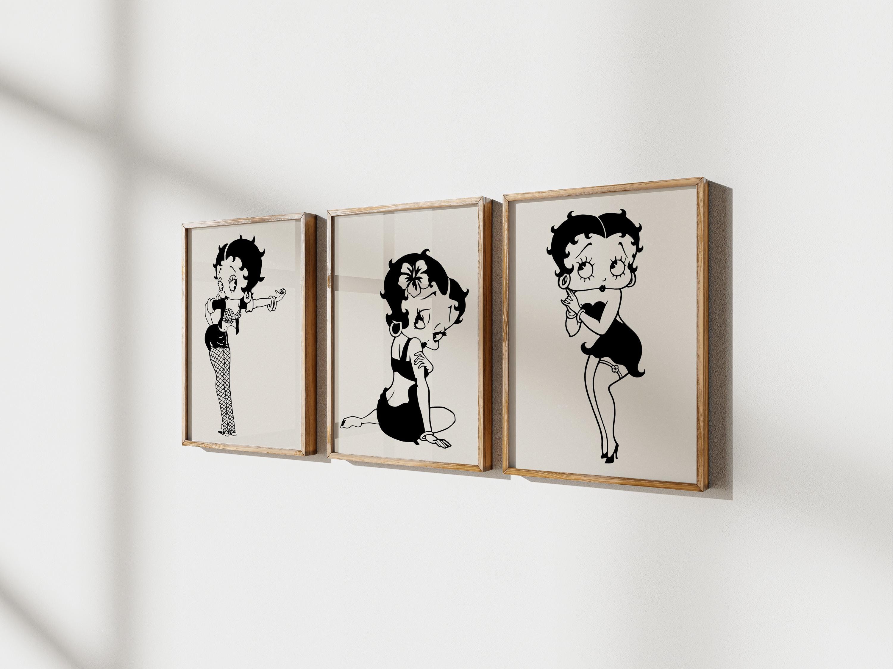 Betty Boop Set of 3 Canvas / Art Prints / Framed Wall Art, Home Decor, Dorm Art for College Girls, Aura Poster Gift for Girlfriend