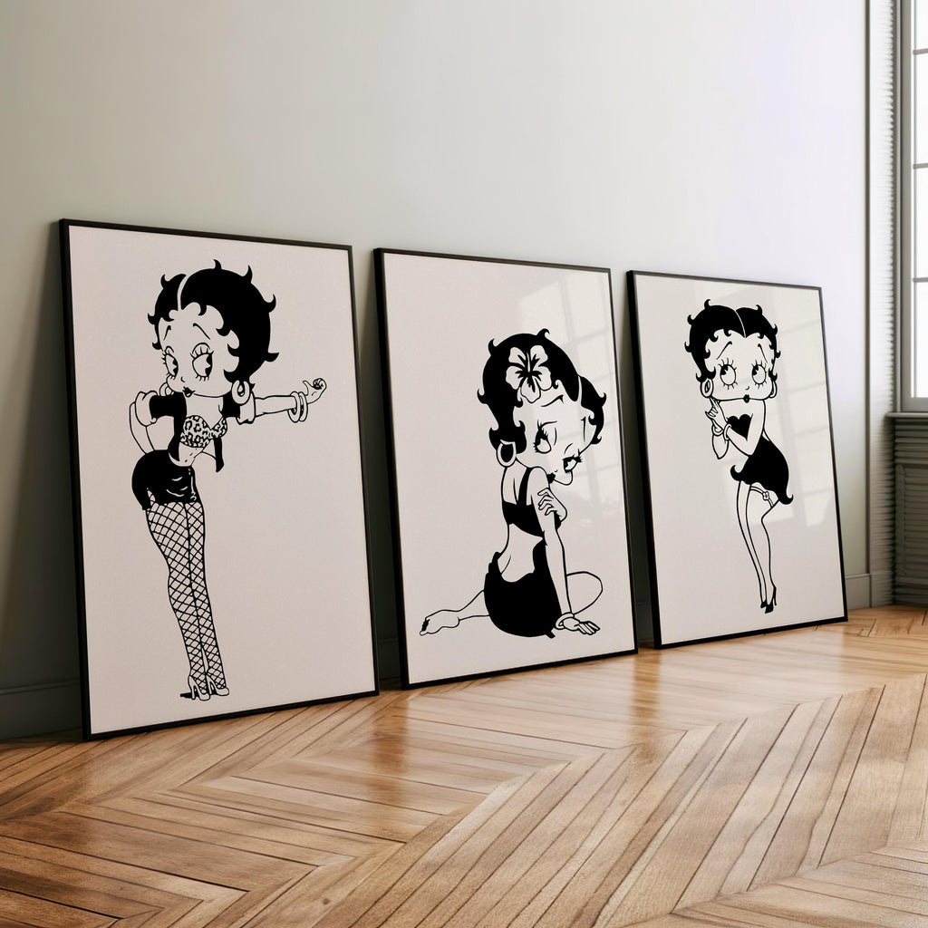 Betty Boop Set of 3 Canvas / Art Prints / Framed Wall Art, Home Decor, Dorm Art for College Girls, Aura Poster Gift for Girlfriend