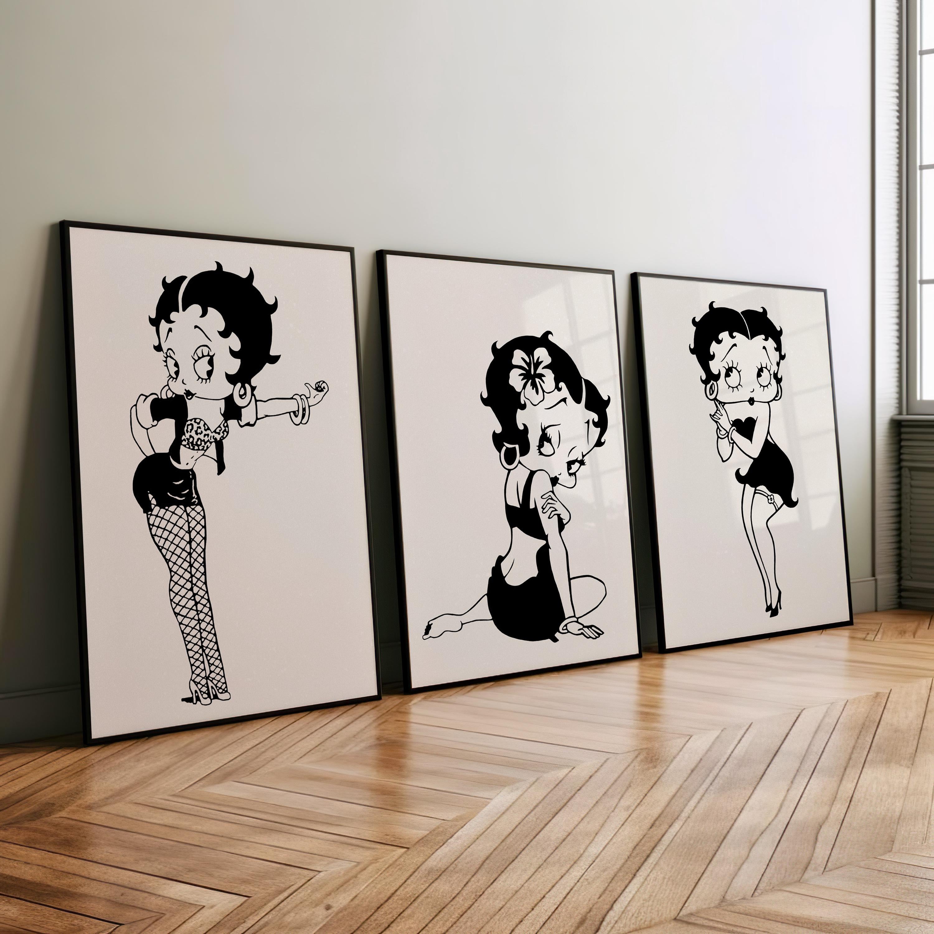 Betty Boop Set of 3 Canvas / Art Prints / Framed Wall Art, Home Decor, Dorm Art for College Girls, Aura Poster Gift for Girlfriend