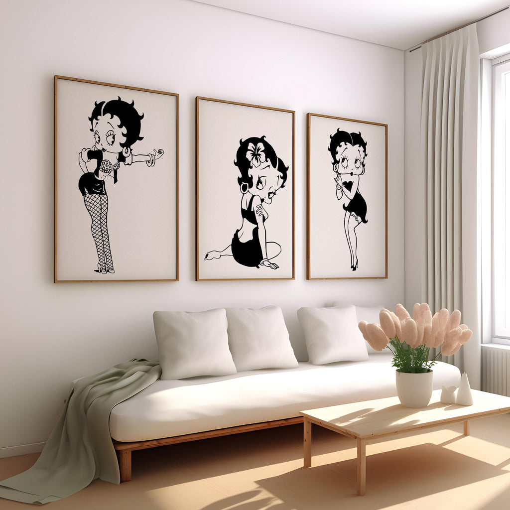 Betty Boop Set of 3 Canvas / Art Prints / Framed Wall Art, Home Decor, Dorm Art for College Girls, Aura Poster Gift for Girlfriend