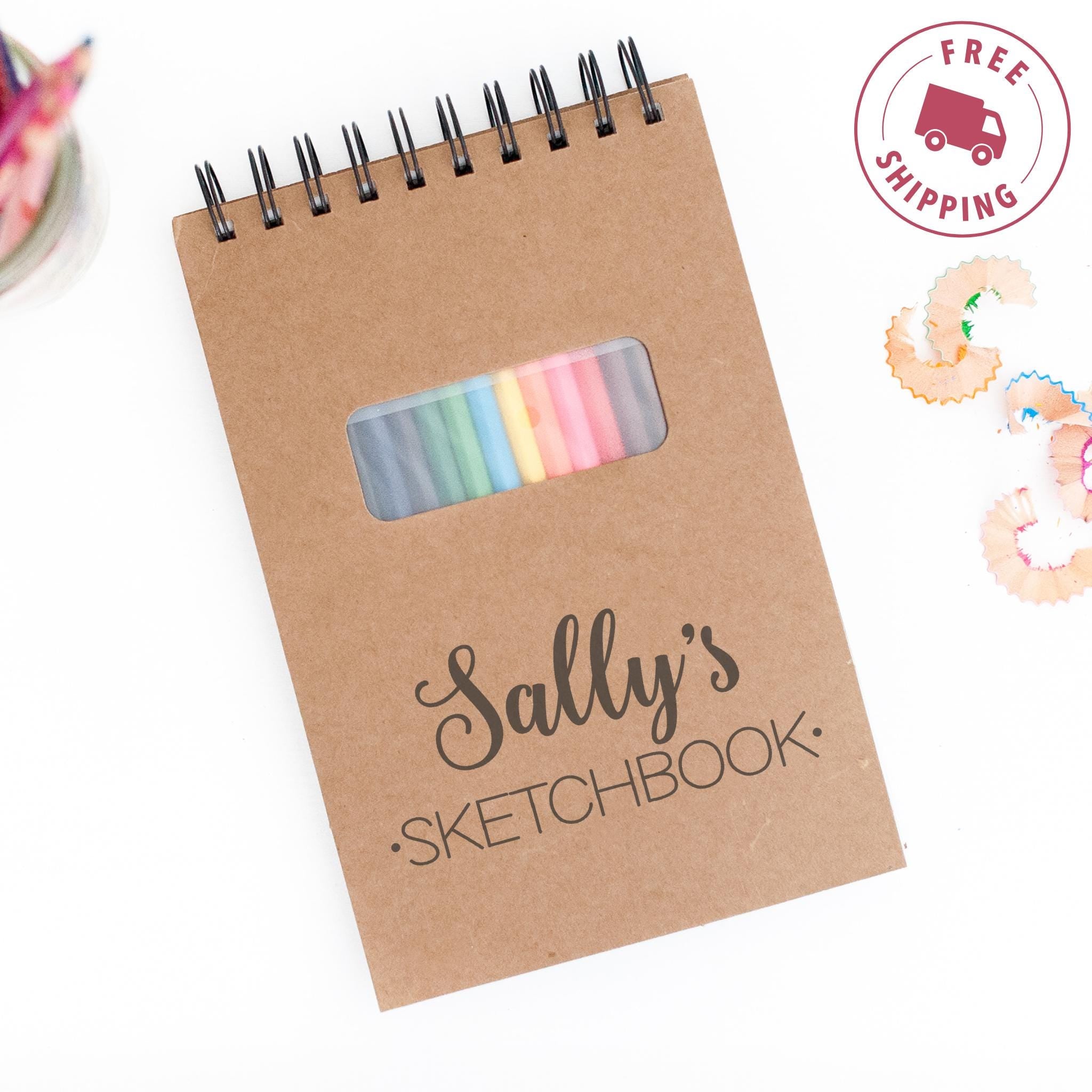 Custom Drawing Sketchbook with 12 Coloring Pencils, Personalized Gift for Young Artist, Birthday Gift for Boys and Girls, Teens, Sketch Pad