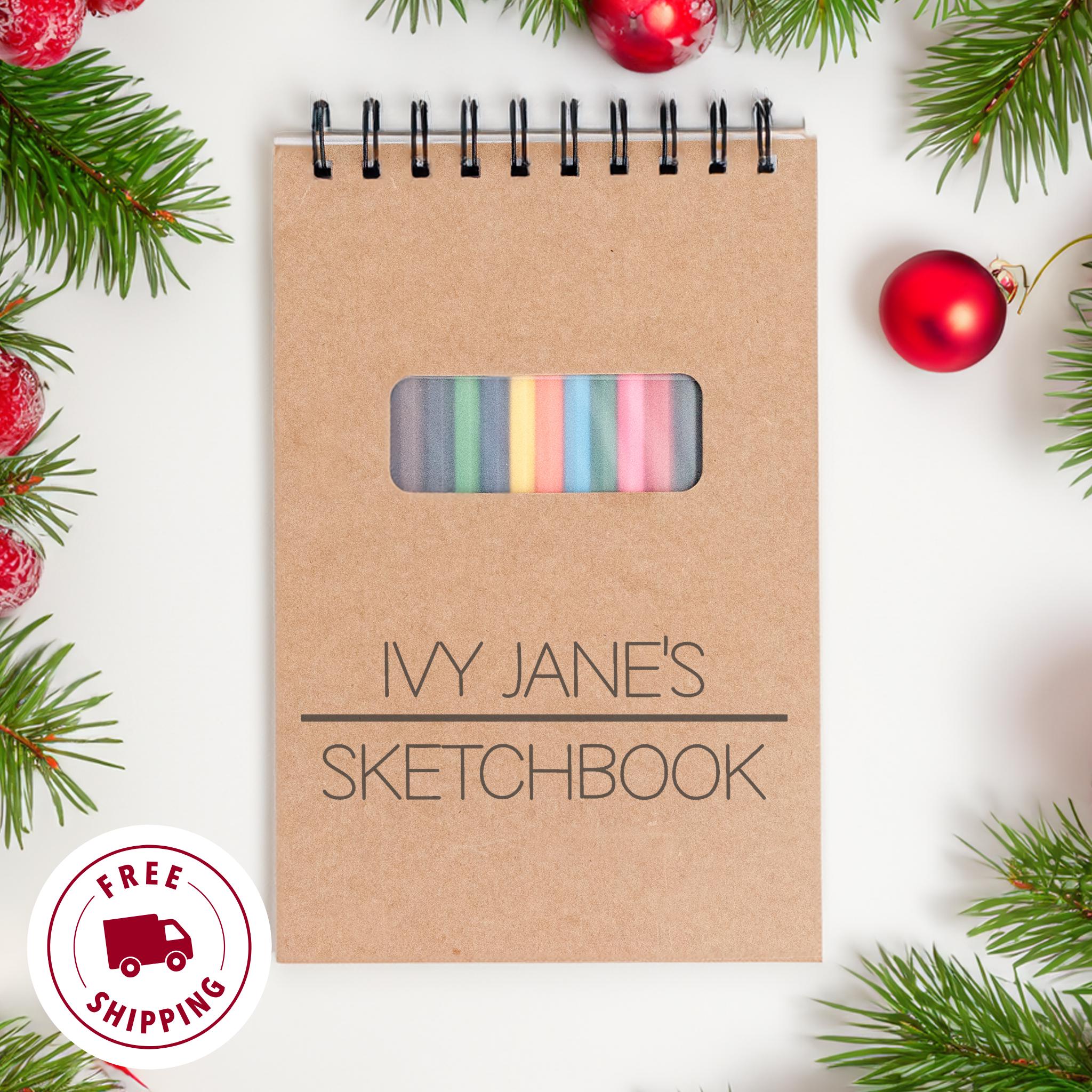 Custom Drawing Sketchbook with 12 Coloring Pencils, Personalized Gift for Young Artist, Birthday Gift for Boys and Girls, Teens, Sketch Pad