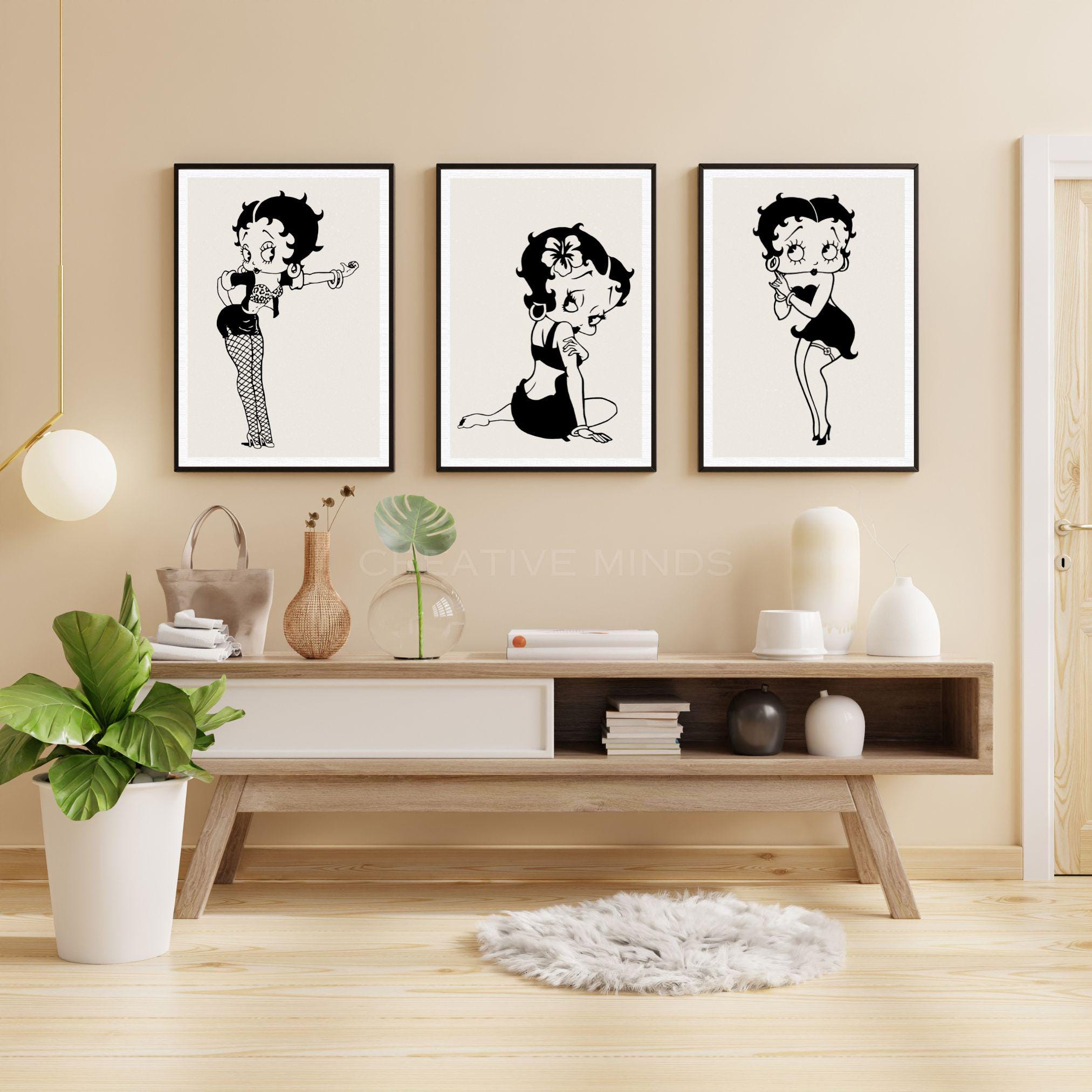 Betty Boop Set of 3 Canvas / Art Prints / Framed Wall Art, Home Decor, Dorm Art for College Girls, Aura Poster Gift for Girlfriend