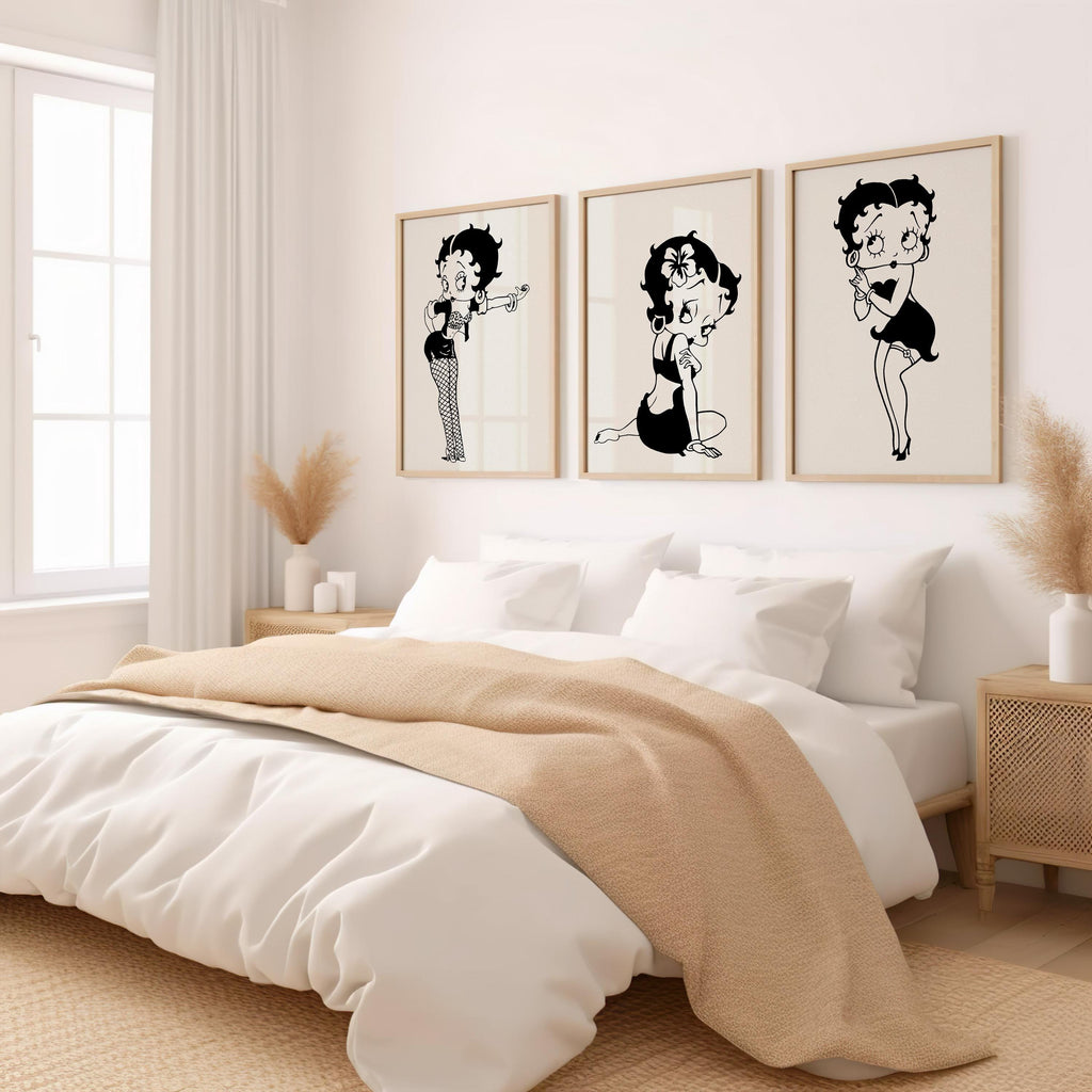 Betty Boop Set of 3 Canvas / Art Prints / Framed Wall Art, Home Decor, Dorm Art for College Girls, Aura Poster Gift for Girlfriend