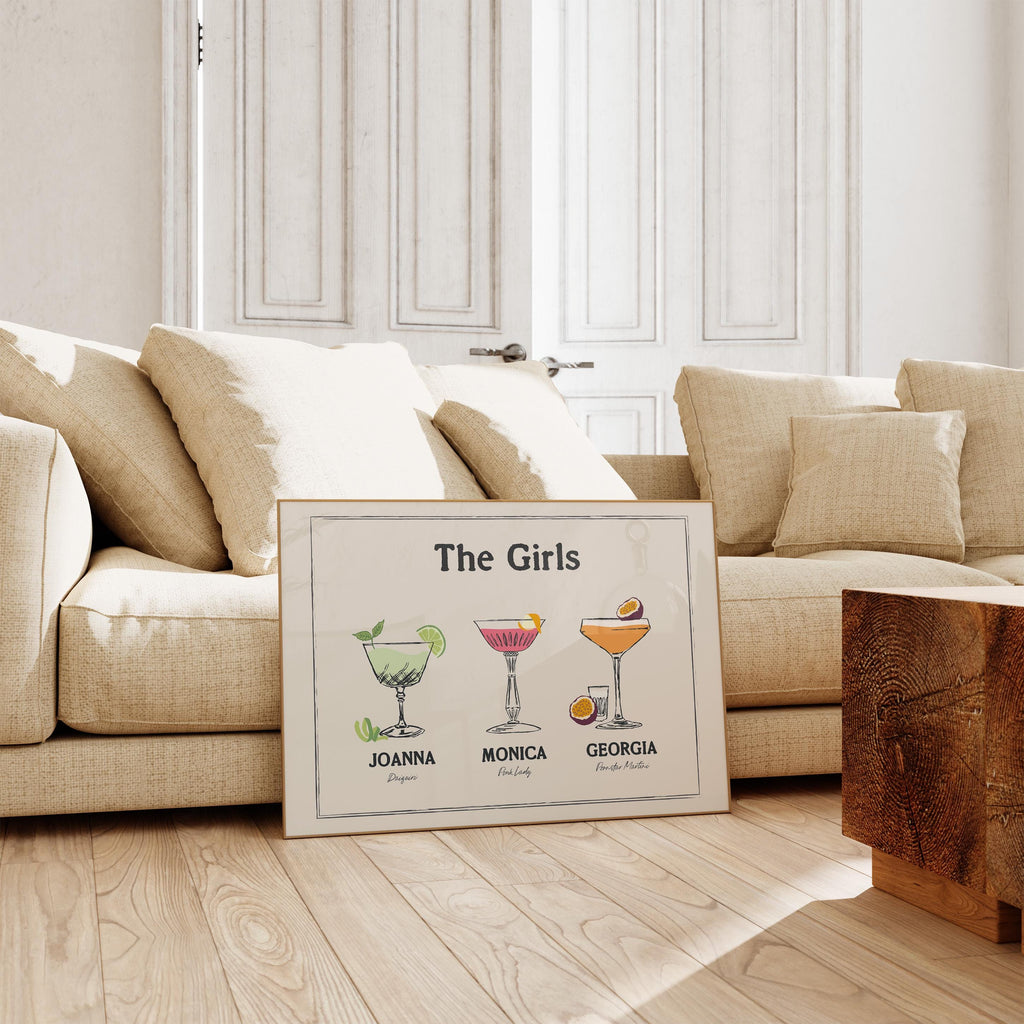 Custom Roommate Drink Print, Roommates as Drinks, Trendy College Apartment Dorm Art, Bar Cart Decor, Cocktail Poster, Personalized Wall Art
