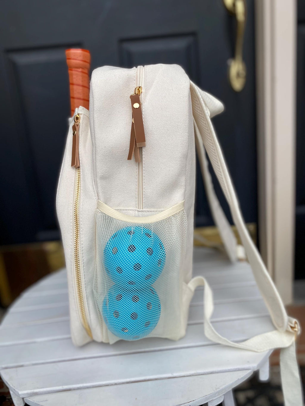 Personalized Natural Canvas Pickleball Paddle Bag, Custom Racket Backpack, Mini Preppy Sports Tote, Stylish Cute Racquet Cover, Mother’s Day