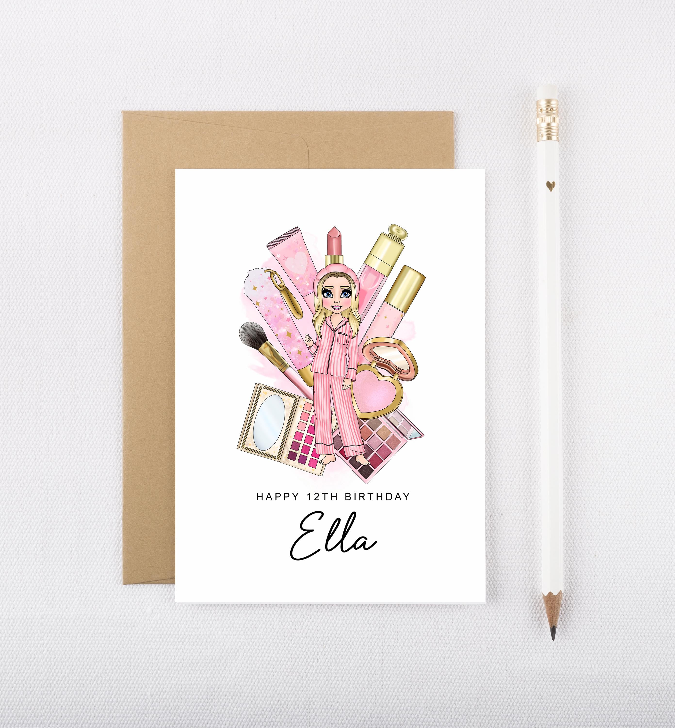 Personalised Satin Customisable Pink Makeup Doll Pjs, Personalised P Louise Pyjamas, Personalised Pjs, Birthday Pyjamas for girls