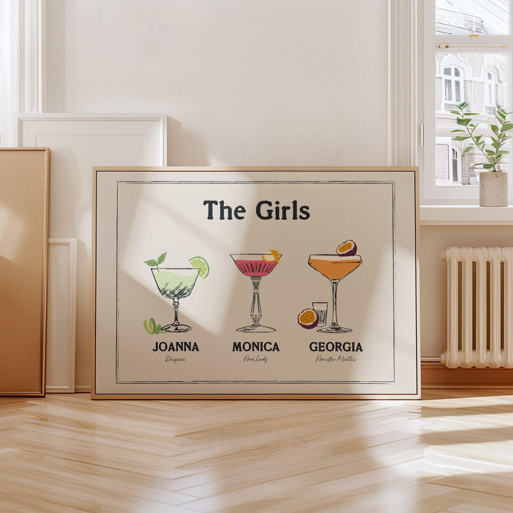 Custom Roommate Drink Print, Roommates as Drinks, Trendy College Apartment Dorm Art, Bar Cart Decor, Cocktail Poster, Personalized Wall Art
