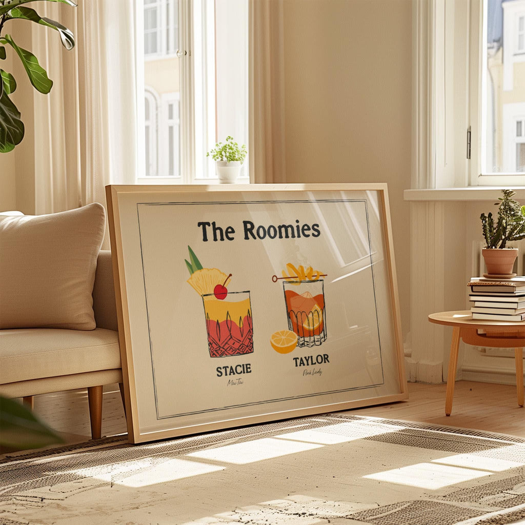 Custom Roommate Drink Print, Roommates as Drinks, Trendy College Apartment Dorm Art, Bar Cart Decor, Cocktail Poster, Personalized Wall Art