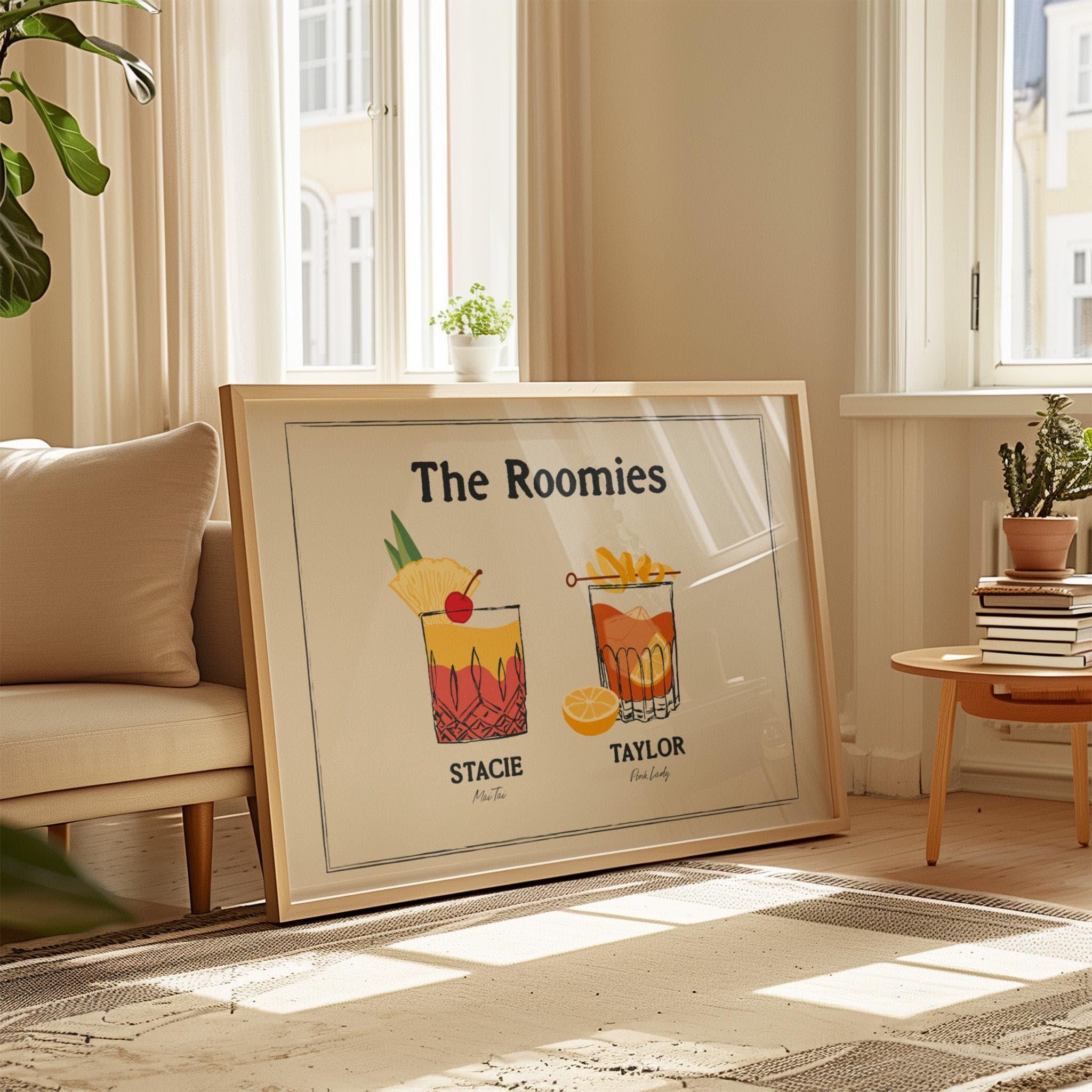 Custom Roommate Drink Print, Roommates as Drinks, Trendy College Apartment Dorm Art, Bar Cart Decor, Cocktail Poster, Personalized Wall Art