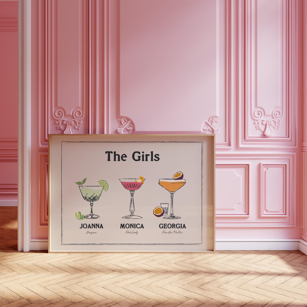 Custom Roommate Drink Print, Roommates as Drinks, Trendy College Apartment Dorm Art, Bar Cart Decor, Cocktail Poster, Personalized Wall Art