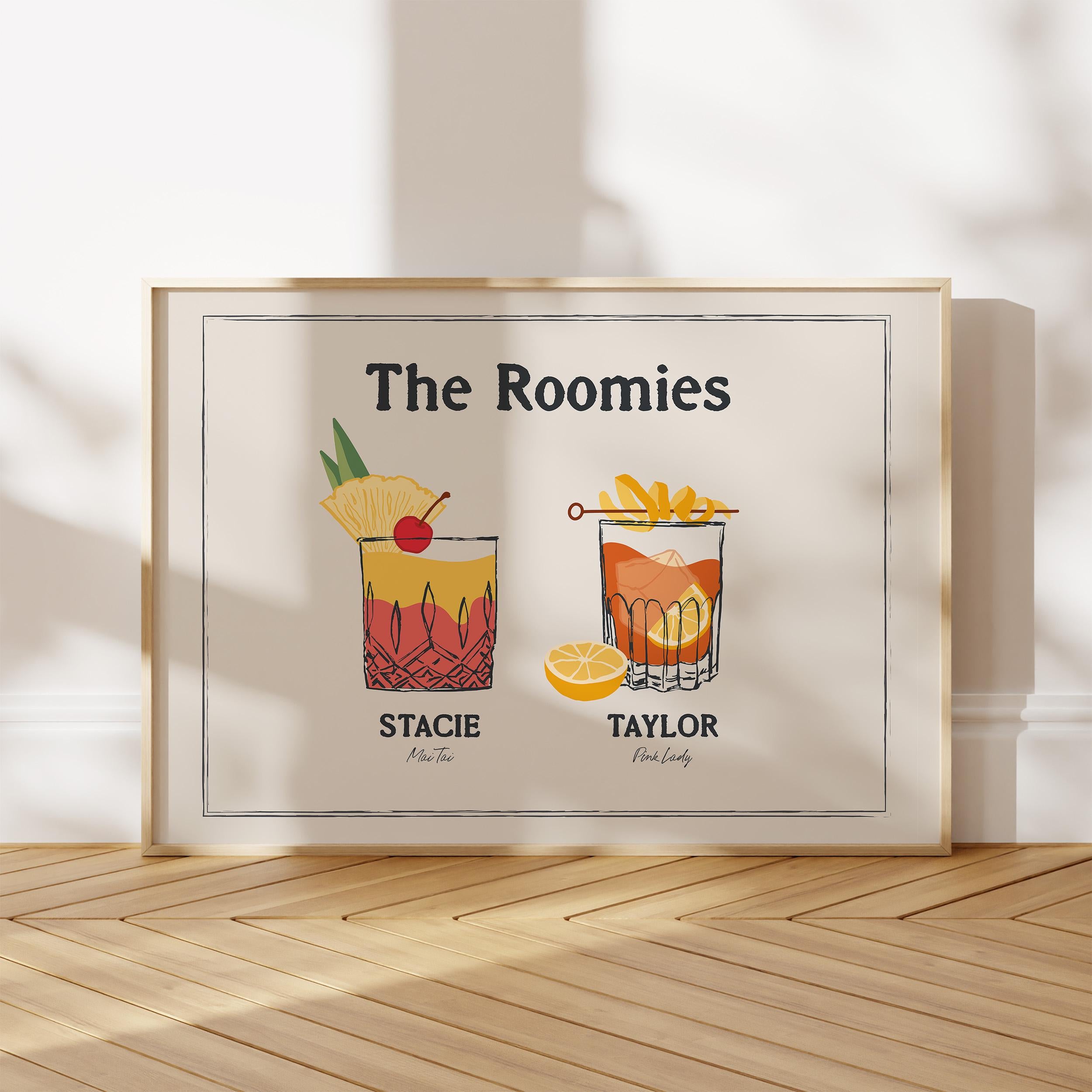 Custom Roommate Drink Print, Roommates as Drinks, Trendy College Apartment Dorm Art, Bar Cart Decor, Cocktail Poster, Personalized Wall Art