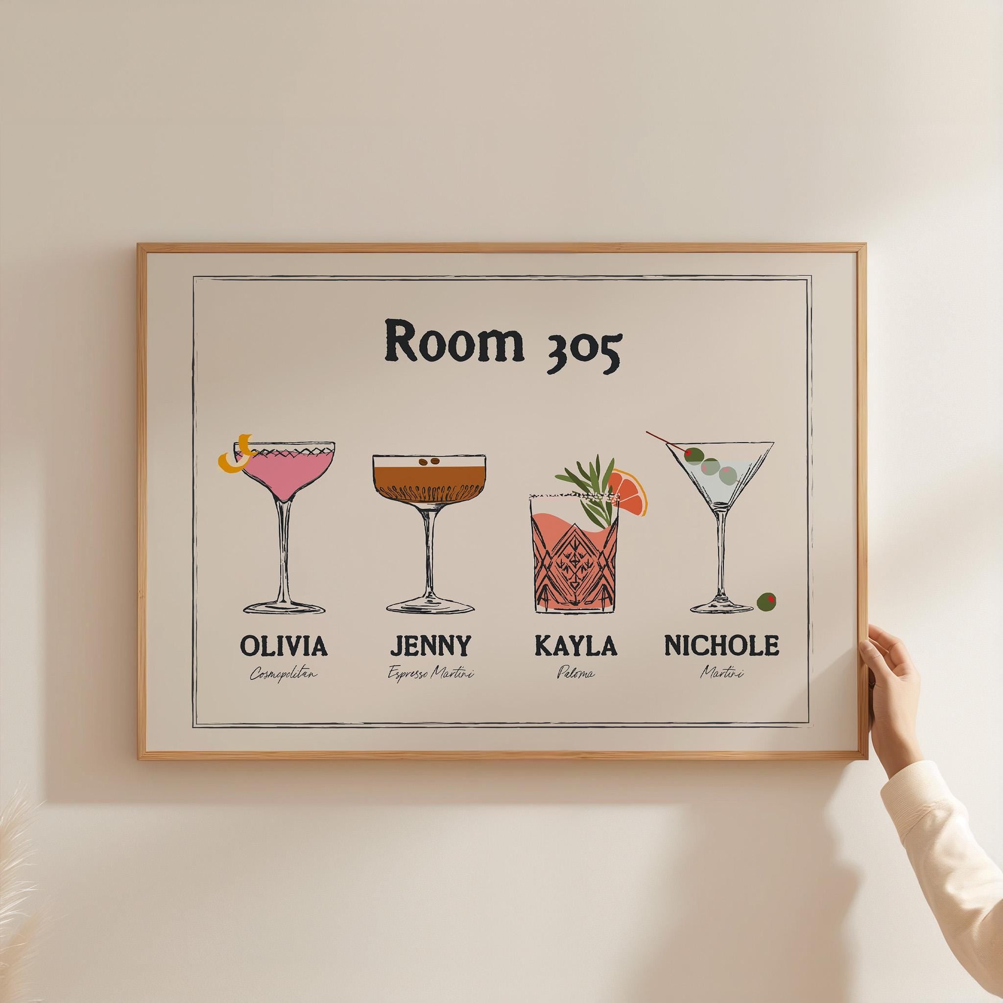 Custom Roommate Drink Print, Roommates as Drinks, Trendy College Apartment Dorm Art, Bar Cart Decor, Cocktail Poster, Personalized Wall Art