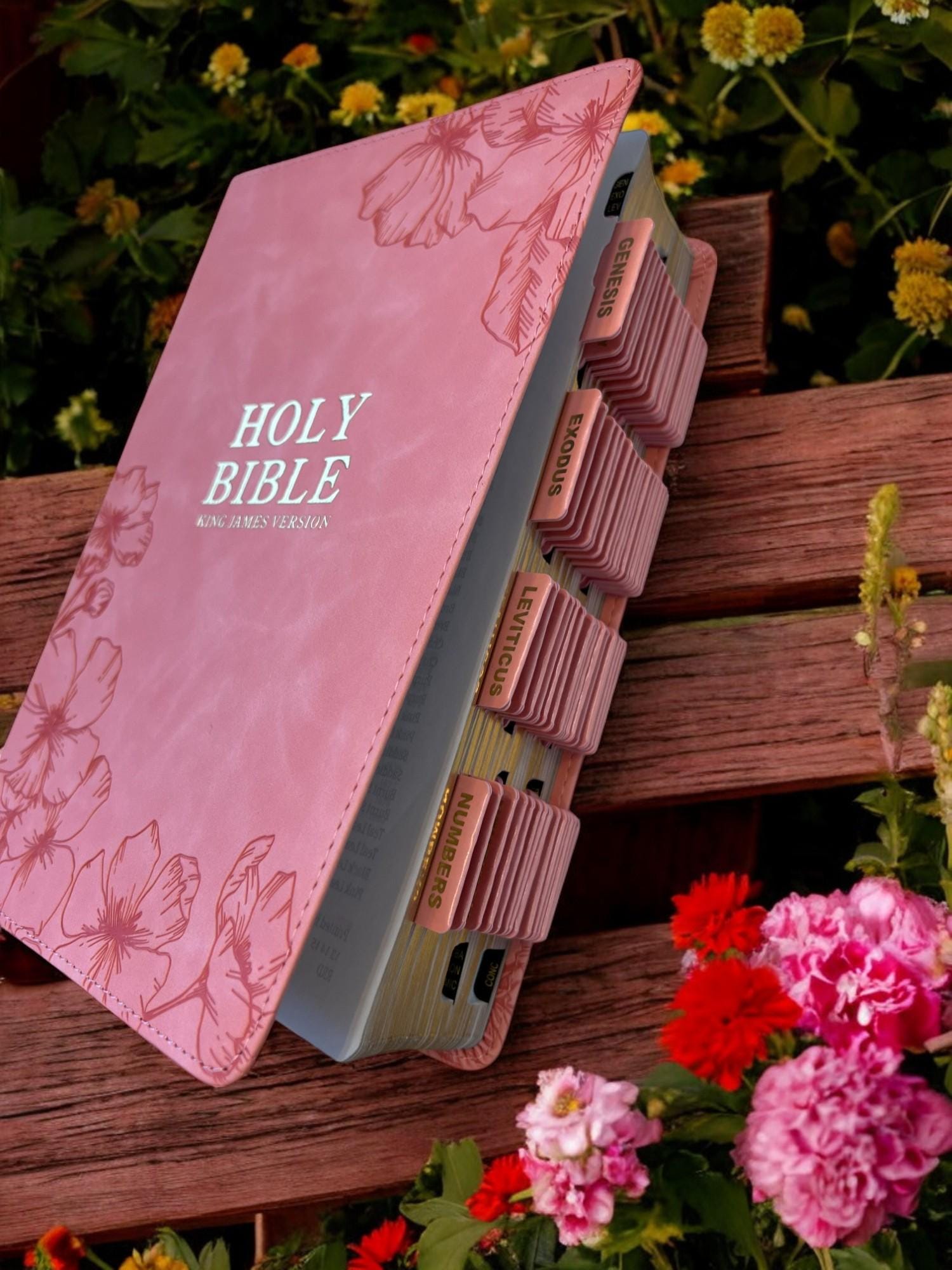 Custom Pink KJV Tabbed BIBLE with Tabs Christian Gift for Her Mom Women Girls Baptism Catholic Confirmation Communion Study Wedding Birthday