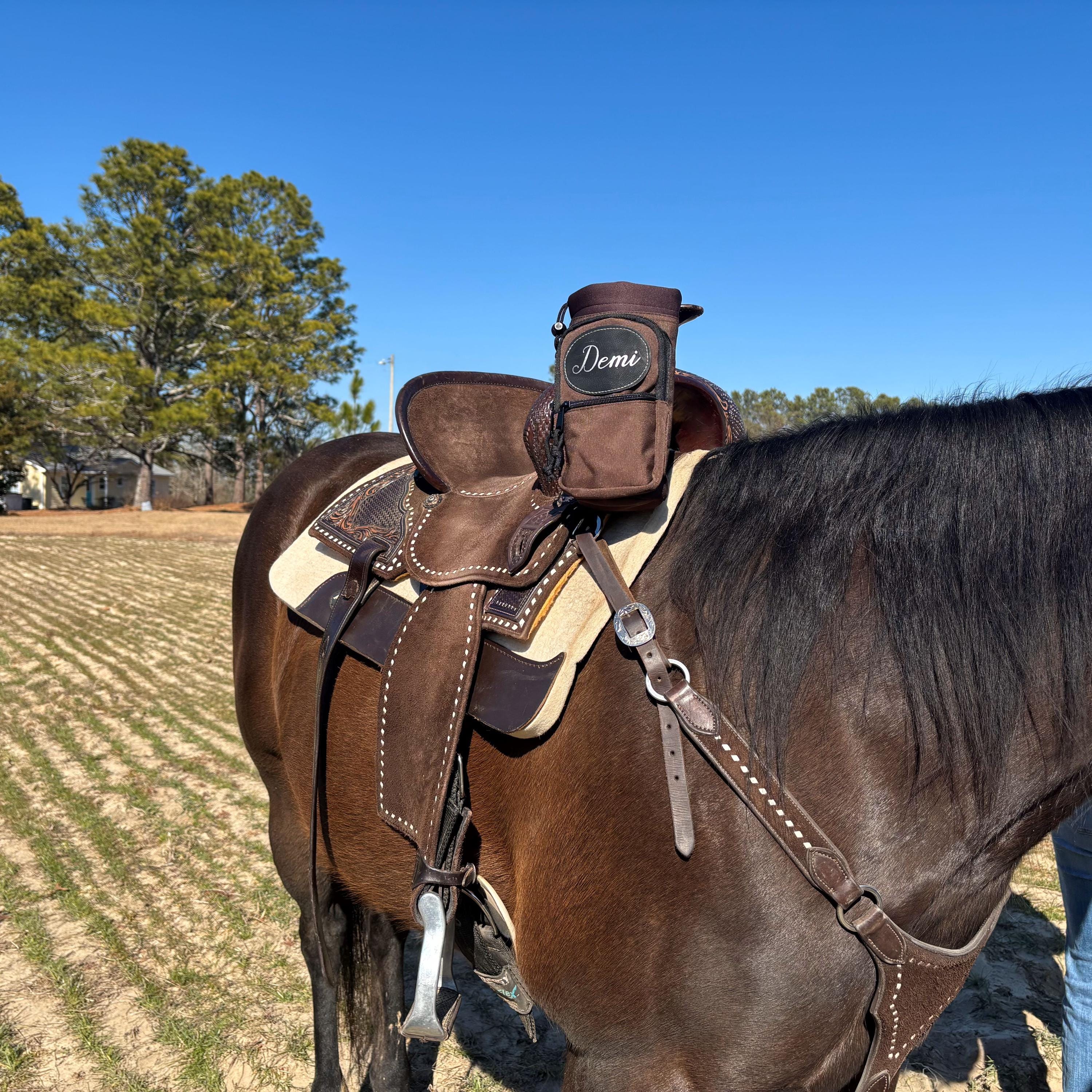 Personalized Horse Saddle Water Bottle Holder, Brown, Multi Pocket Horse Saddle Drink Holder up to 40oz, Horse Gifts, Horse Stuff Horse Tack