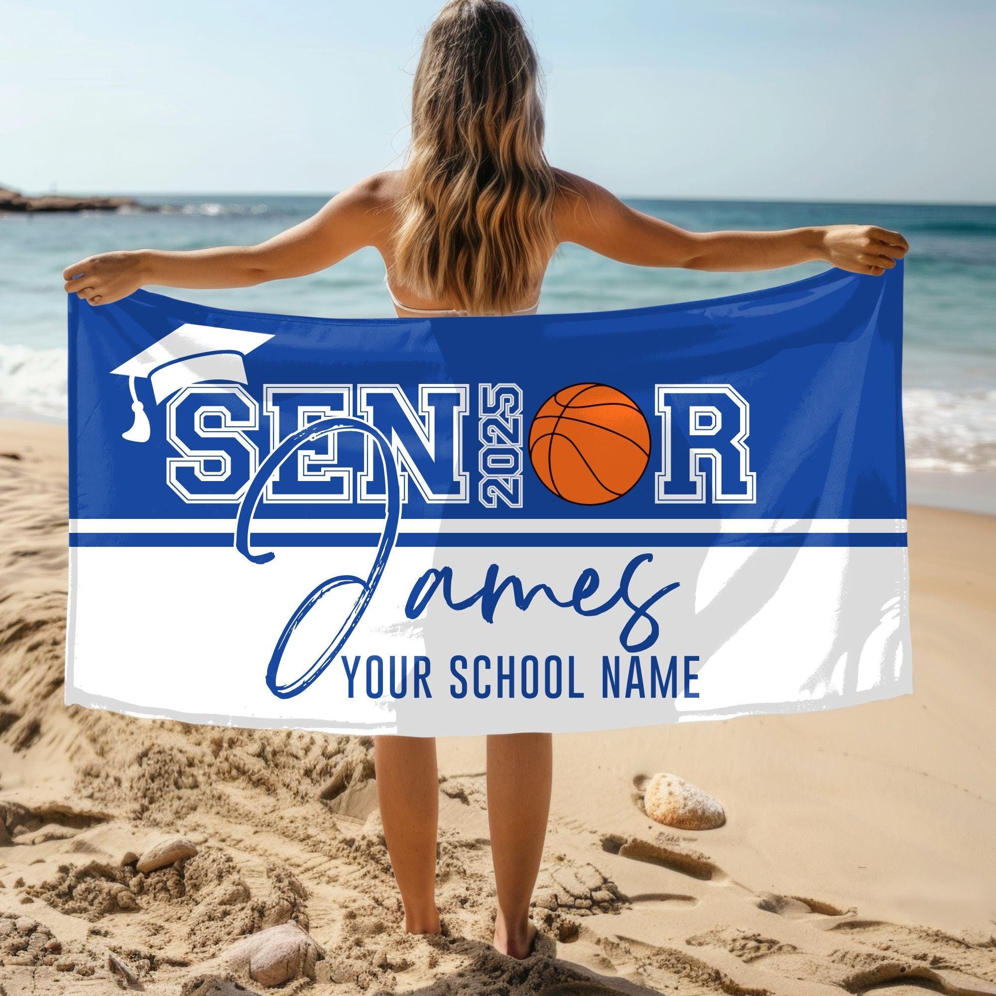 Personalized 2025 Senior Night Sport Beach Towel with Name and School, Custom Grad Towel, All Sport Team Gift, High School College Grad Gift