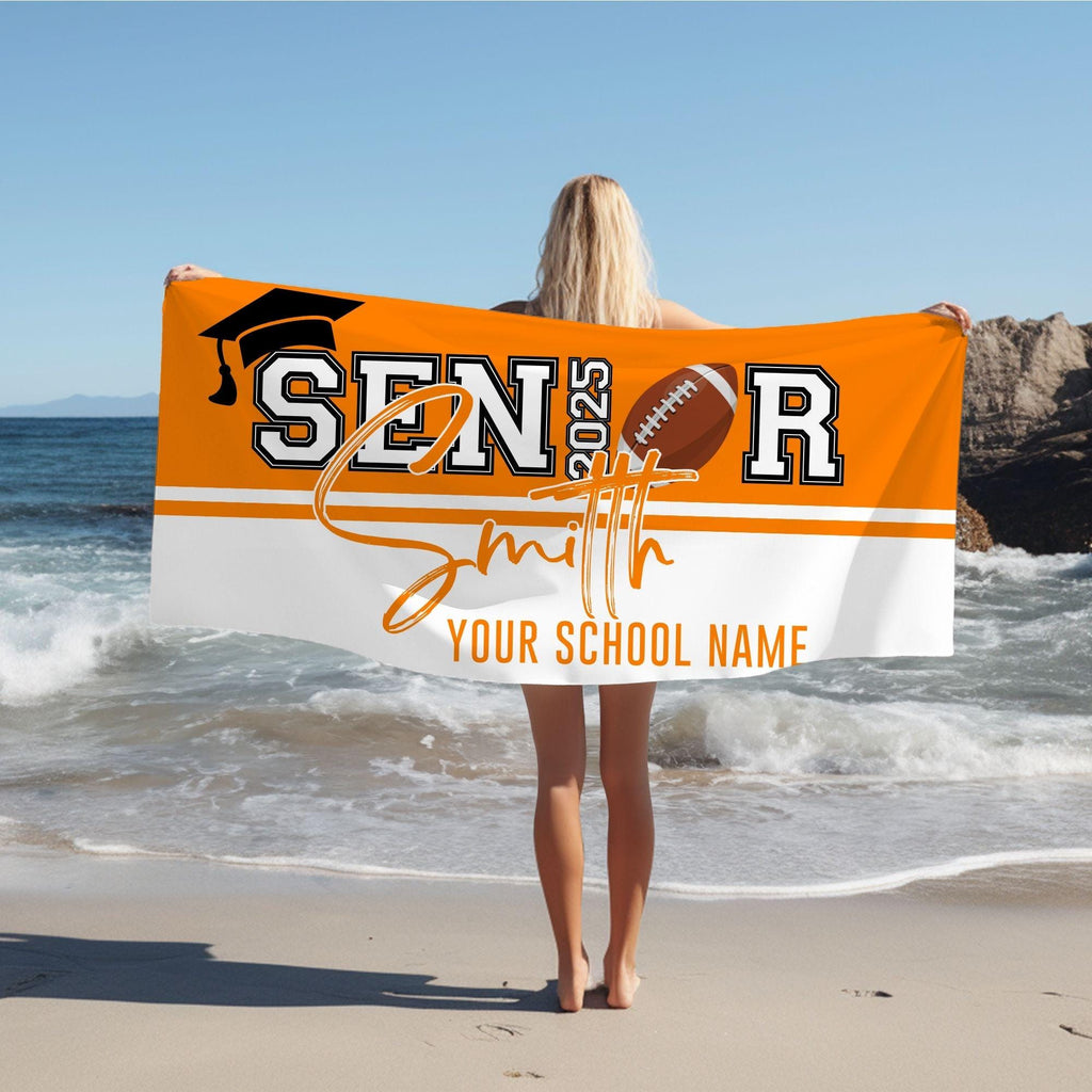 Personalized 2025 Senior Night Sport Beach Towel with Name and School, Custom Grad Towel, All Sport Team Gift, High School College Grad Gift