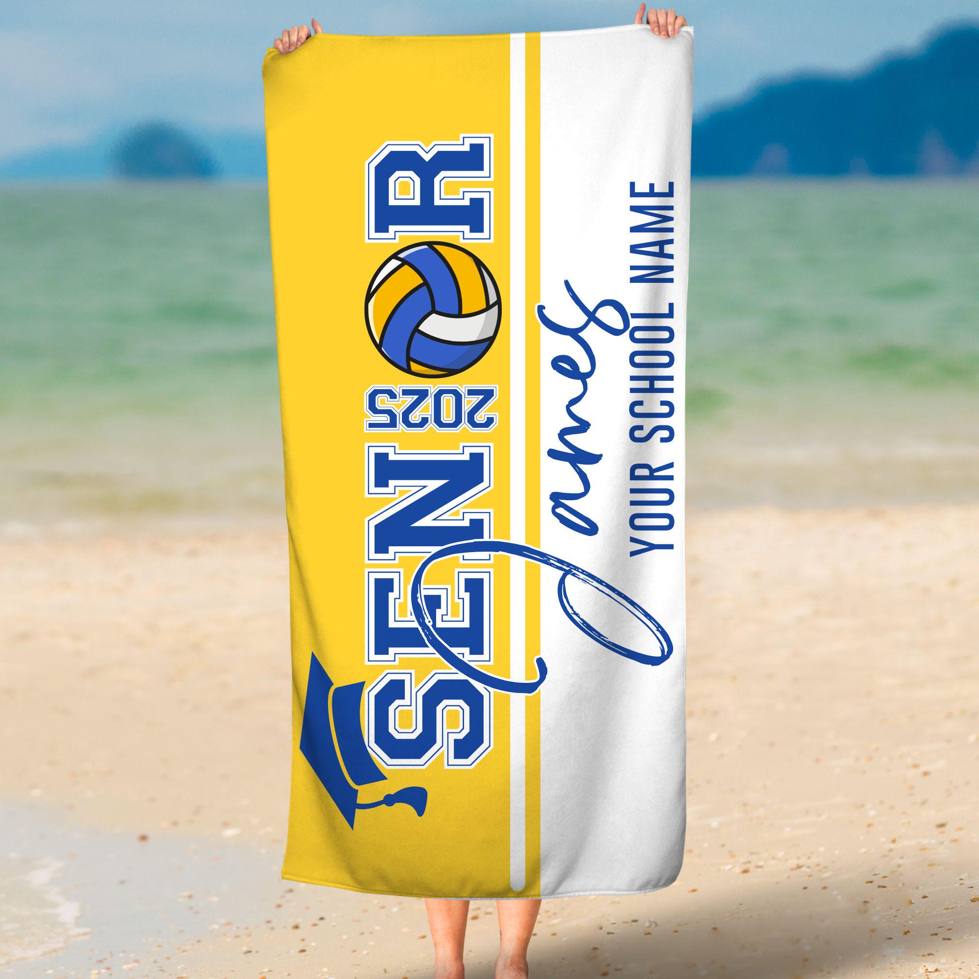 Personalized 2025 Senior Night Sport Beach Towel with Name and School, Custom Grad Towel, All Sport Team Gift, High School College Grad Gift