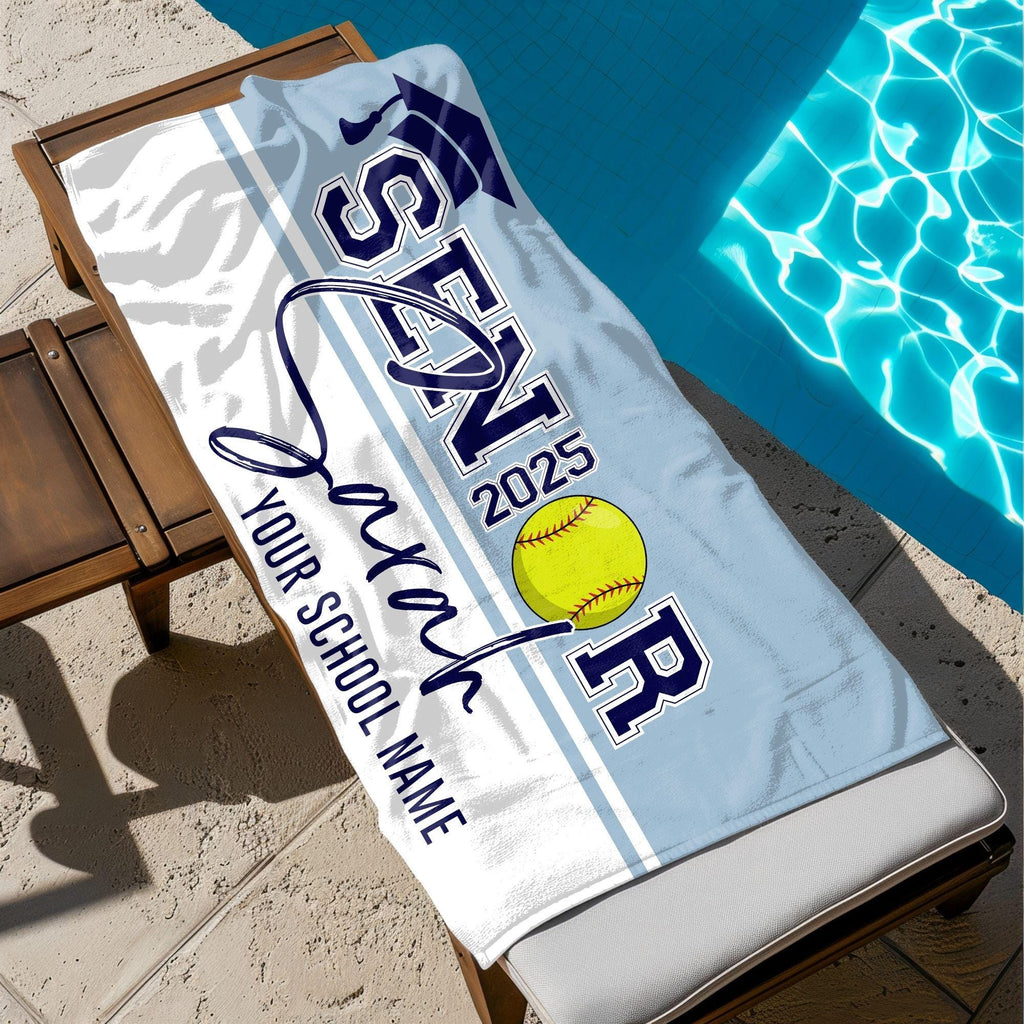 Personalized 2025 Senior Night Sport Beach Towel with Name and School, Custom Grad Towel, All Sport Team Gift, High School College Grad Gift