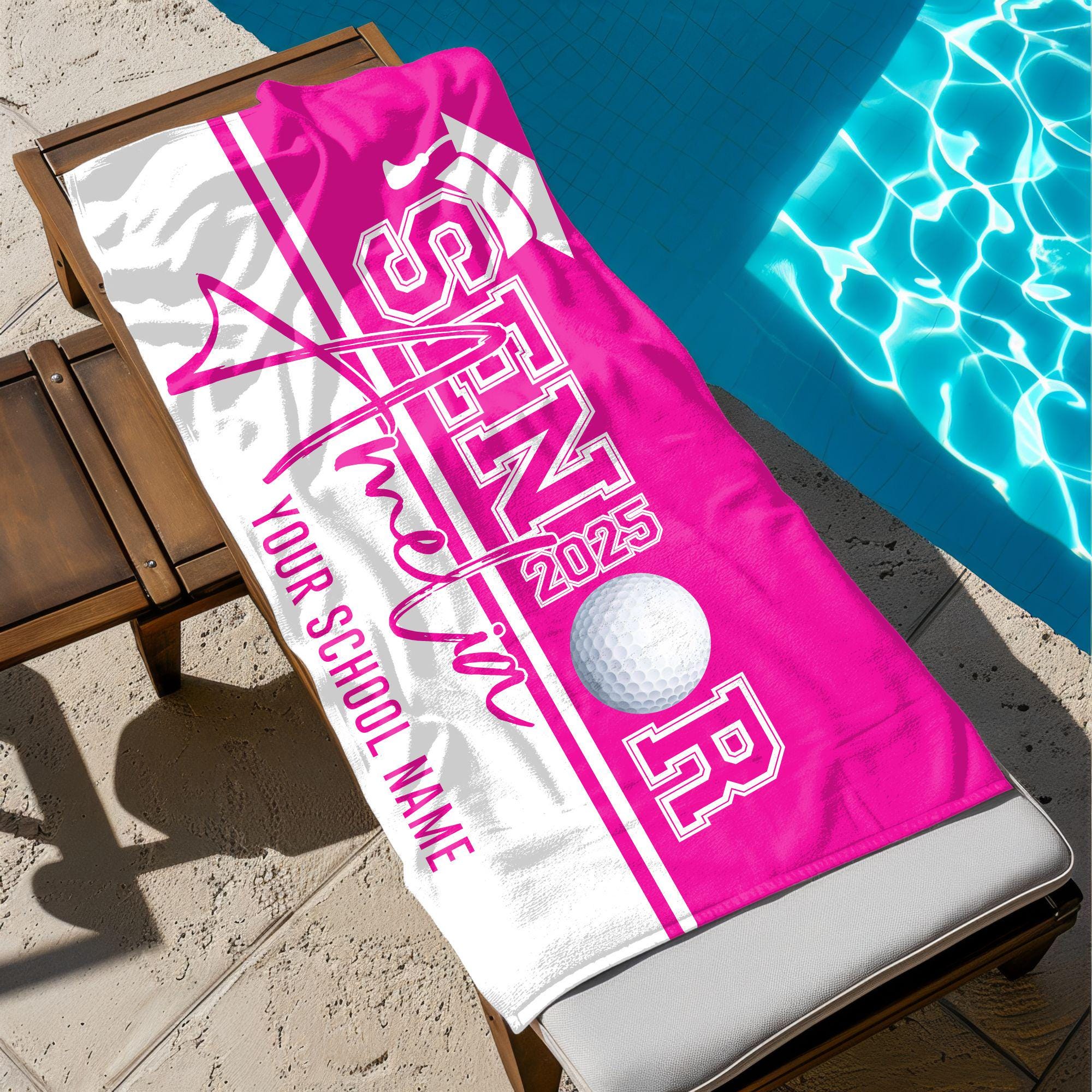 Personalized 2025 Senior Night Sport Beach Towel with Name and School, Custom Grad Towel, All Sport Team Gift, High School College Grad Gift