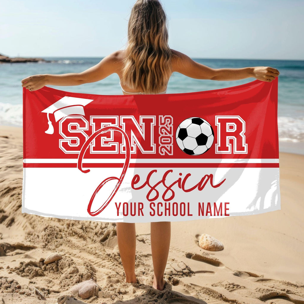 Personalized 2025 Senior Night Sport Beach Towel with Name and School, Custom Grad Towel, All Sport Team Gift, High School College Grad Gift