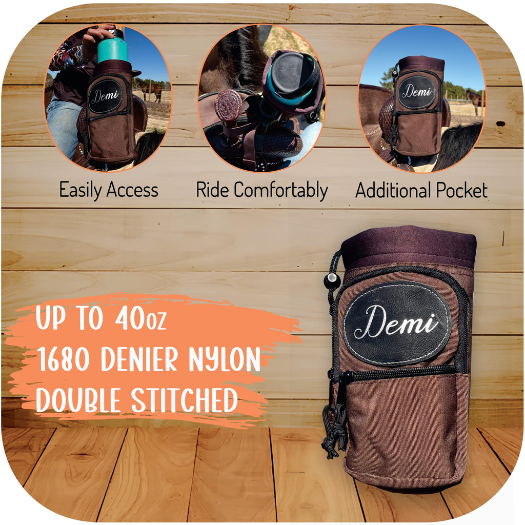 Personalized Horse Saddle Water Bottle Holder, Brown, Multi Pocket Horse Saddle Drink Holder up to 40oz, Horse Gifts, Horse Stuff Horse Tack