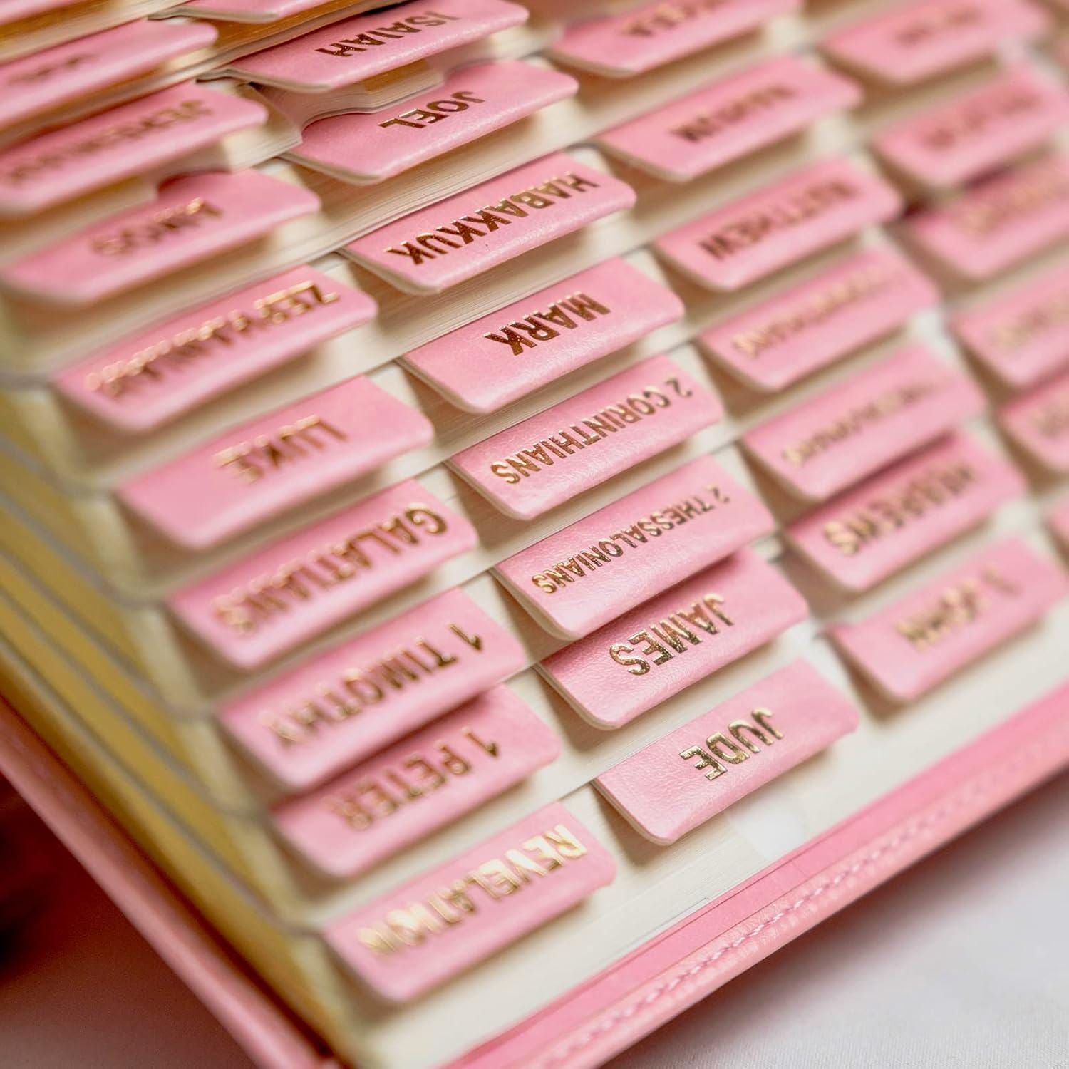 Custom Pink KJV Tabbed BIBLE with Tabs Christian Gift for Her Mom Women Girls Communion Baptism Catholic Study Confirmation Wedding Birthday
