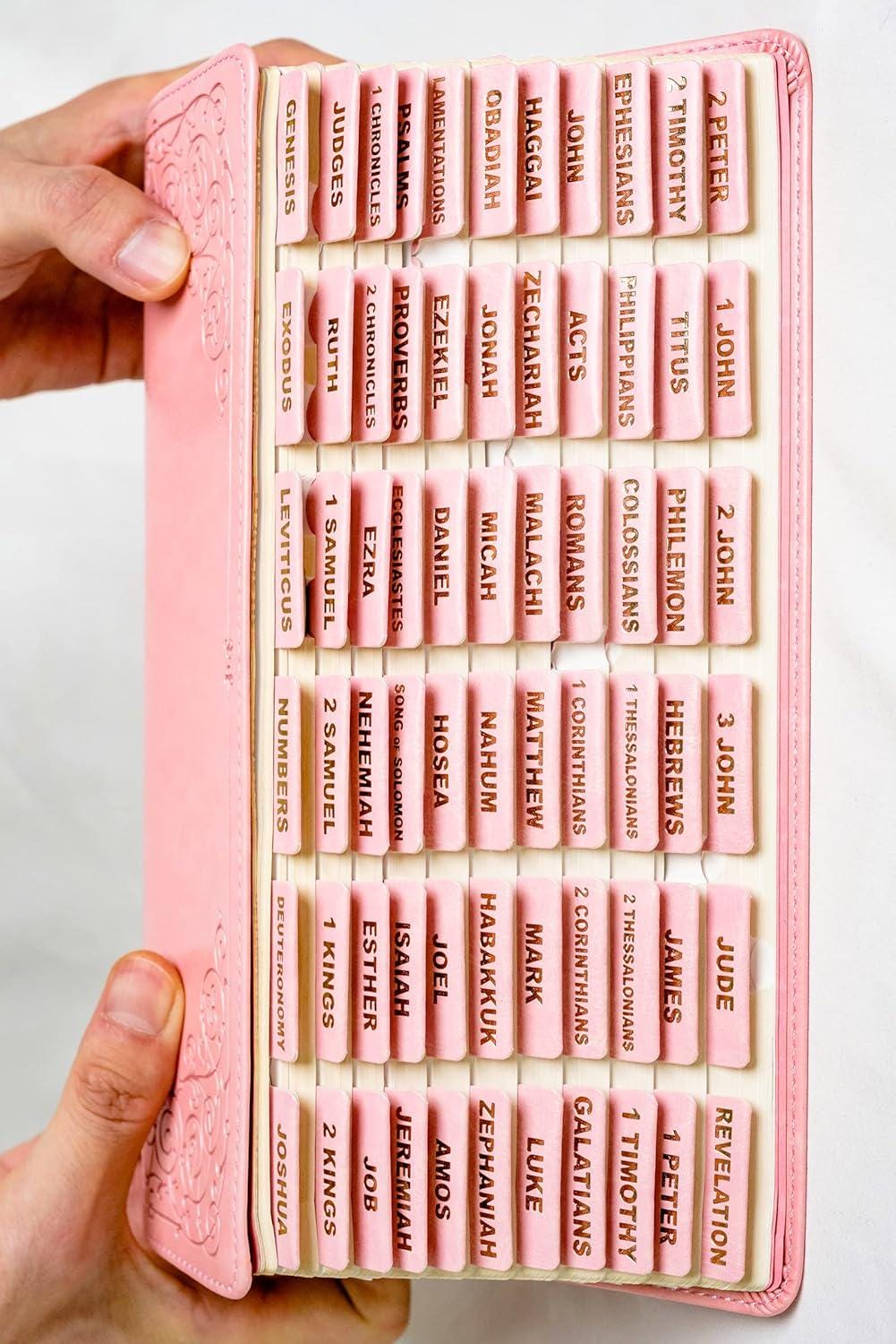 Custom Pink KJV Tabbed BIBLE with Tabs Christian Gift for Her Mom Women Girls Baptism Catholic Confirmation Communion Study Wedding Birthday