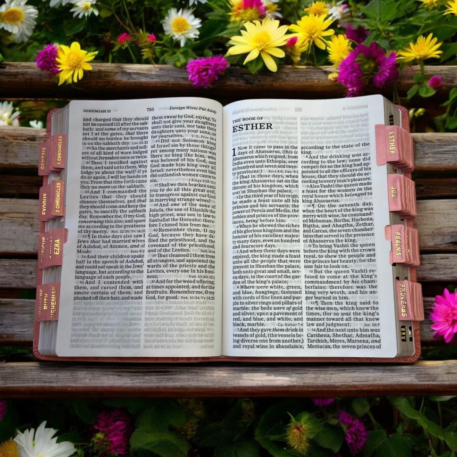 Custom Pink KJV Tabbed BIBLE with Tabs Christian Gift for Her Mom Women Girls Baptism Catholic Confirmation Communion Study Wedding Birthday