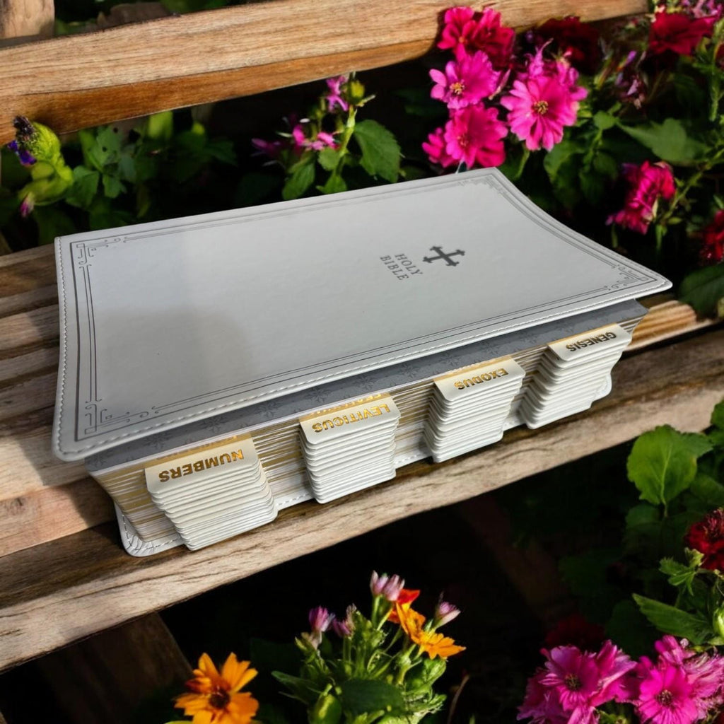 Custom White NRSV Tabbed BIBLE with Tabs Catholic Gift for Her Mom Women Girls Men Him Boys Confirmation Baptism Communion Birthday Grandpa