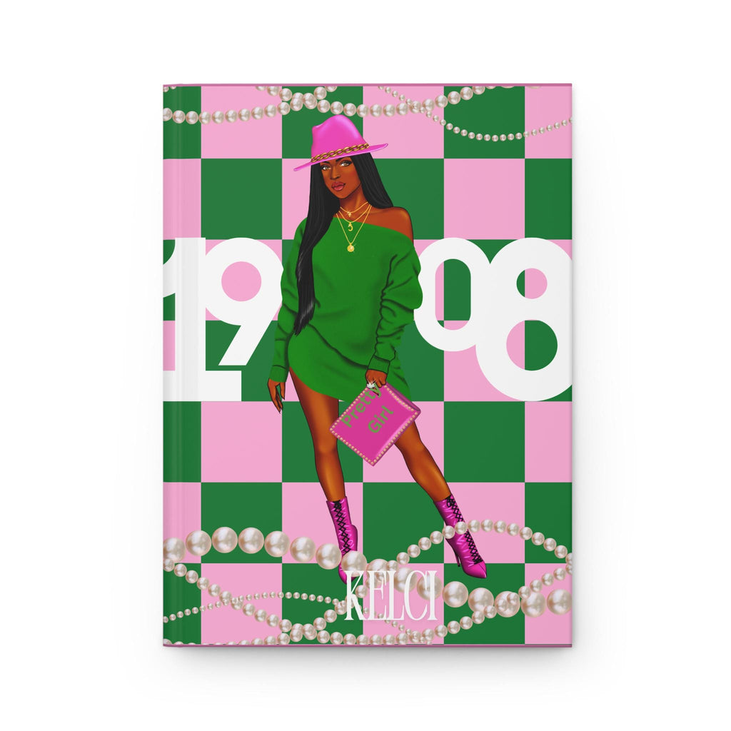 Custom Pink and Green Hardcover Journal,1908 Journal, Sorority Gift, Alpha Kappa Alpha Notebook, Probate Gift, AKA Journal, Greek Life Gift,