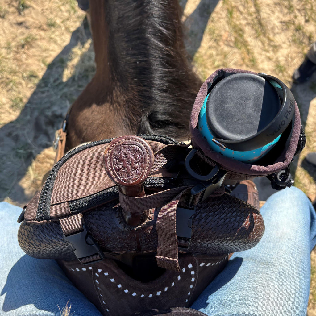 Personalized Horse Saddle Water Bottle Holder, Brown, Multi Pocket Horse Saddle Drink Holder up to 40oz, Horse Gifts, Horse Stuff Horse Tack