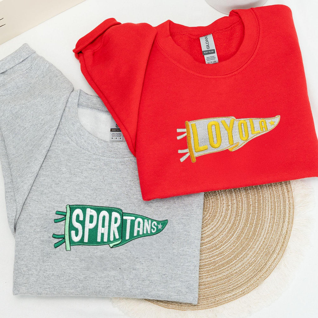 Pennant Hoodie, Personalized Embroidered Pennant Sweatshirt, Custom High School College Sport Team Shirt, Game Day Shirt, Gift For Friend