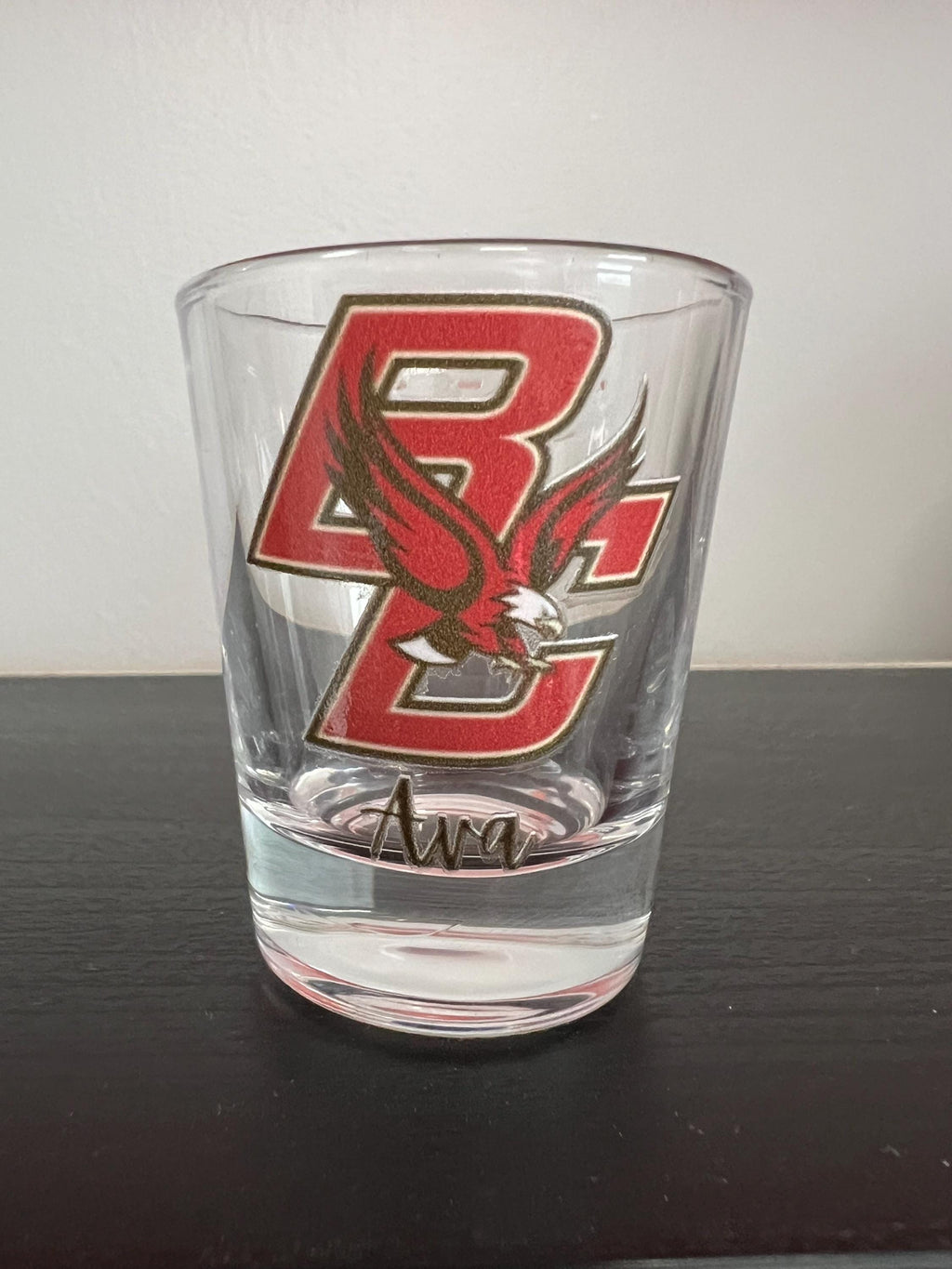 Personalized college shot glass. Custom shot glasses. Customized with college logo/mascot & name. College merch. All colleges available!