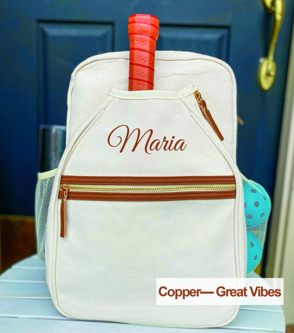 Personalized Natural Canvas Pickleball Paddle Bag, Custom Racket Backpack, Mini Preppy Sports Tote, Stylish Cute Racquet Cover, Mother’s Day