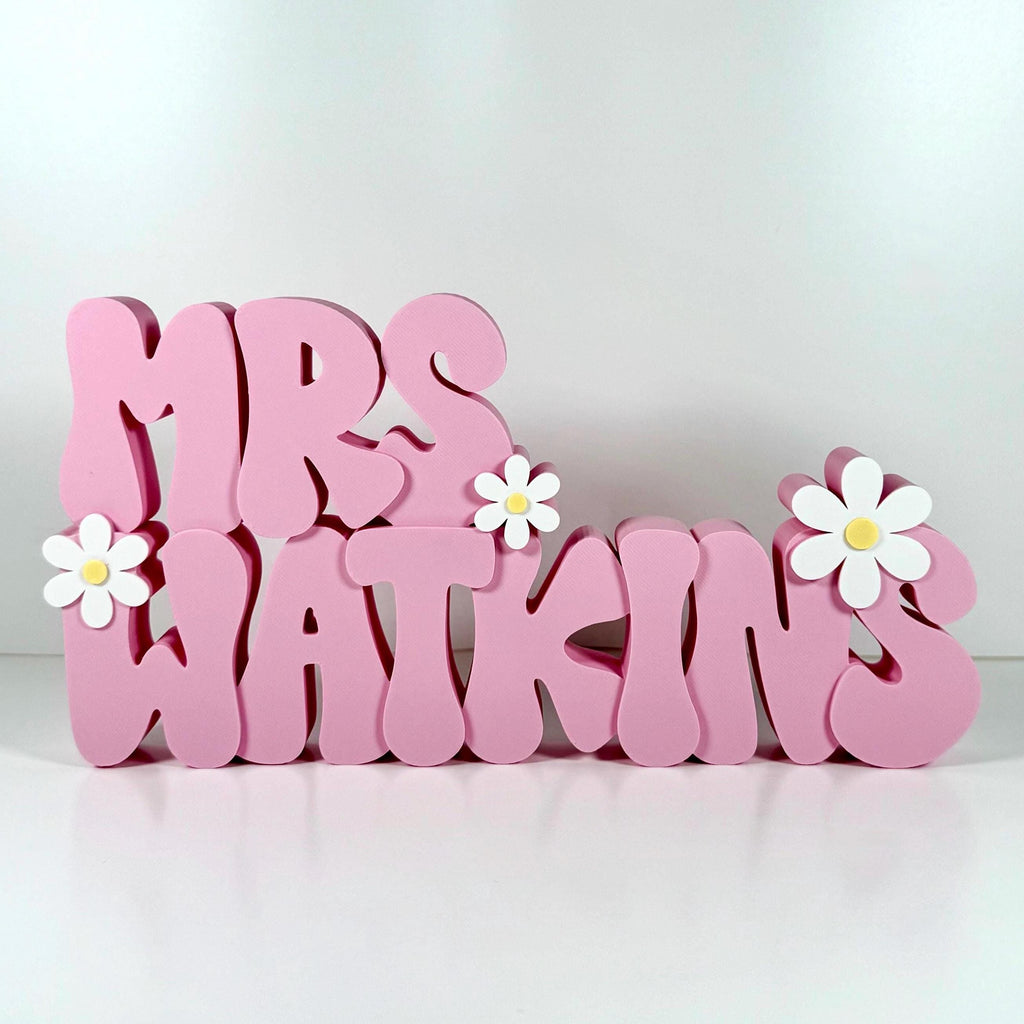 Personalized Teacher Name Plate, Daisy, Teacher Name Sign, Retro Name Sign, Groovy Name Plate, Teacher Gift, Daycare Gift, Office Name Plate