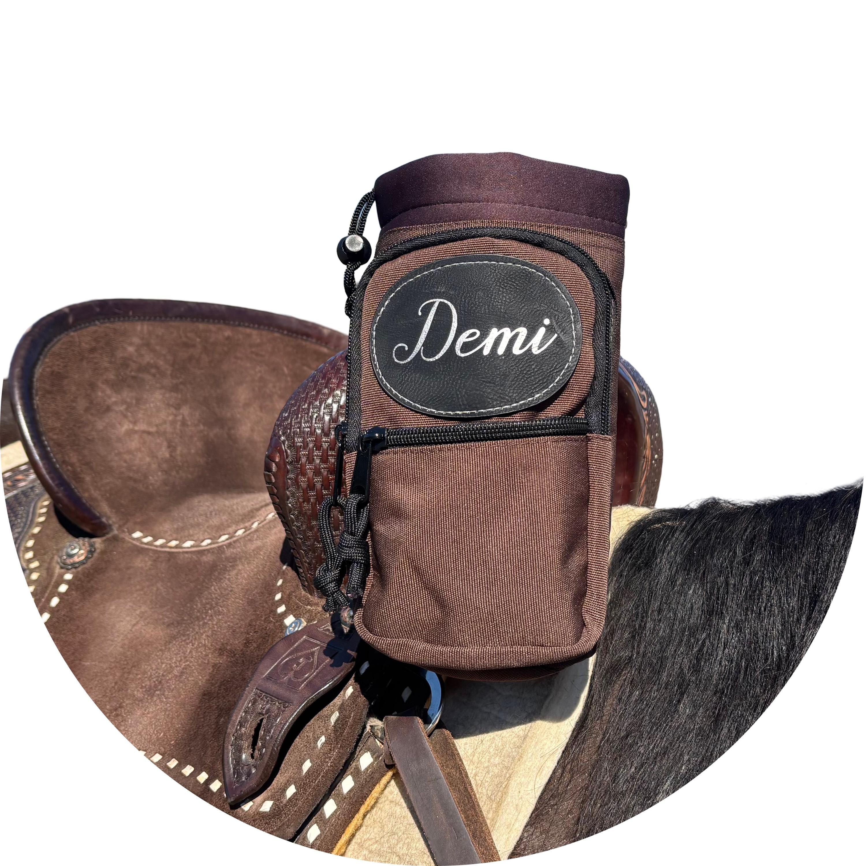 Personalized Horse Saddle Water Bottle Holder, Brown, Multi Pocket Horse Saddle Drink Holder up to 40oz, Horse Gifts, Horse Stuff Horse Tack