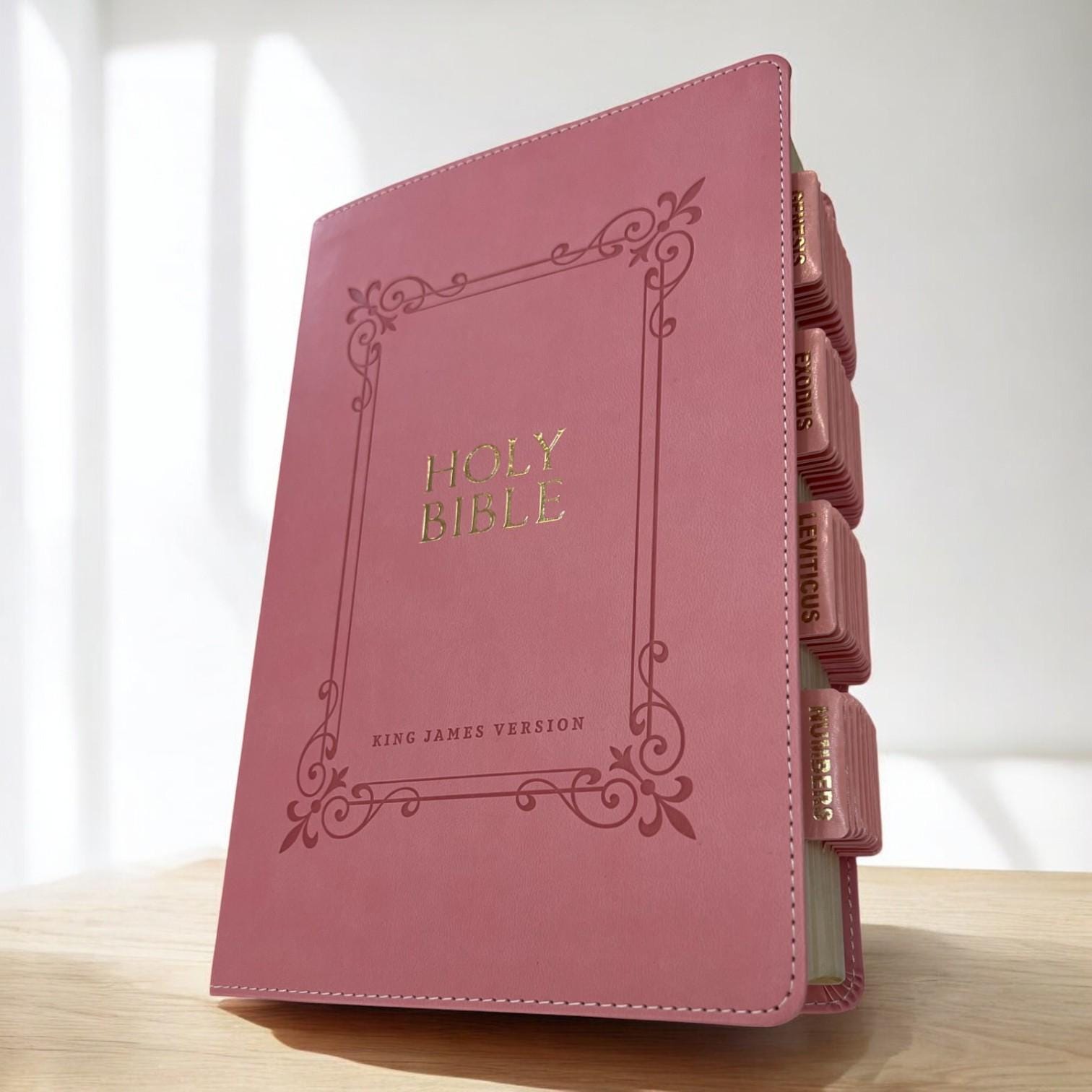 Custom Pink KJV Tabbed BIBLE with Tabs Christian Gift for Her Mom Women Girls Communion Baptism Catholic Study Confirmation Wedding Birthday