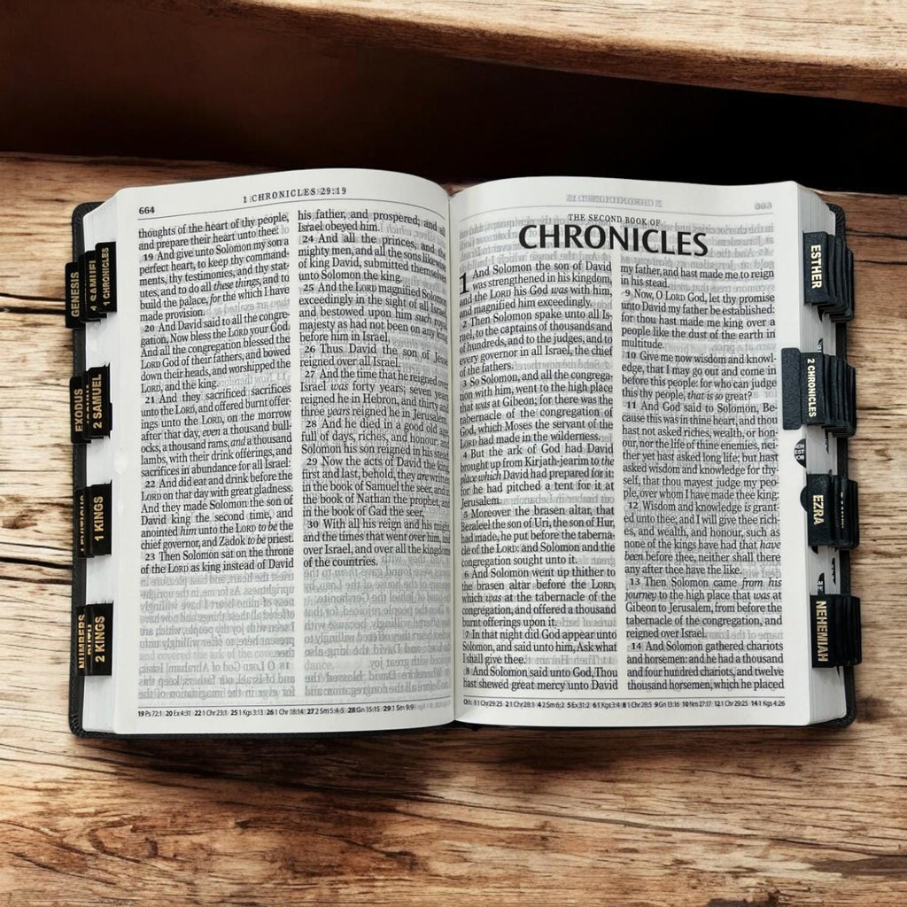 Custom Leather Black KJV Tabbed BIBLE with Tabs Christian Gift for Him Dad Men Her Communion Baptism Catholic Confirmation Wedding LARGE Birthday
