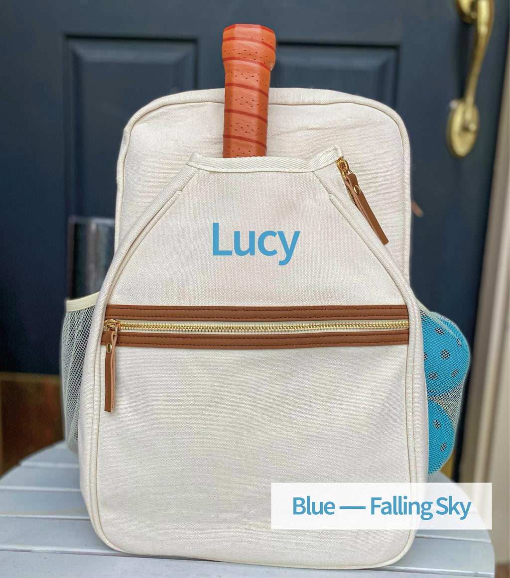 Personalized Natural Canvas Pickleball Paddle Bag, Custom Racket Backpack, Mini Preppy Sports Tote, Stylish Cute Racquet Cover, Mother’s Day
