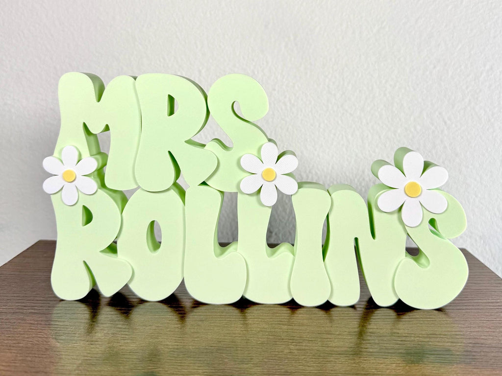 Personalized Teacher Name Plate, Daisy, Teacher Name Sign, Retro Name Sign, Groovy Name Plate, Teacher Gift, Daycare Gift, Office Name Plate