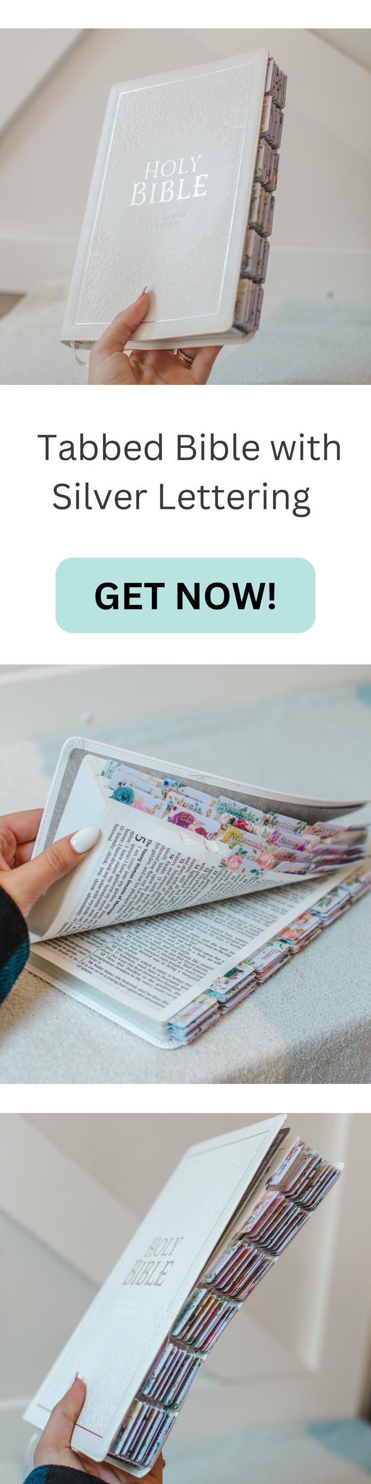 Tabbed Bible White KJV Bible Tabbed Faux Leather Personalized Gift for Women Large Print Bible Tabbed Gift Customized Baptism Gift Wedding