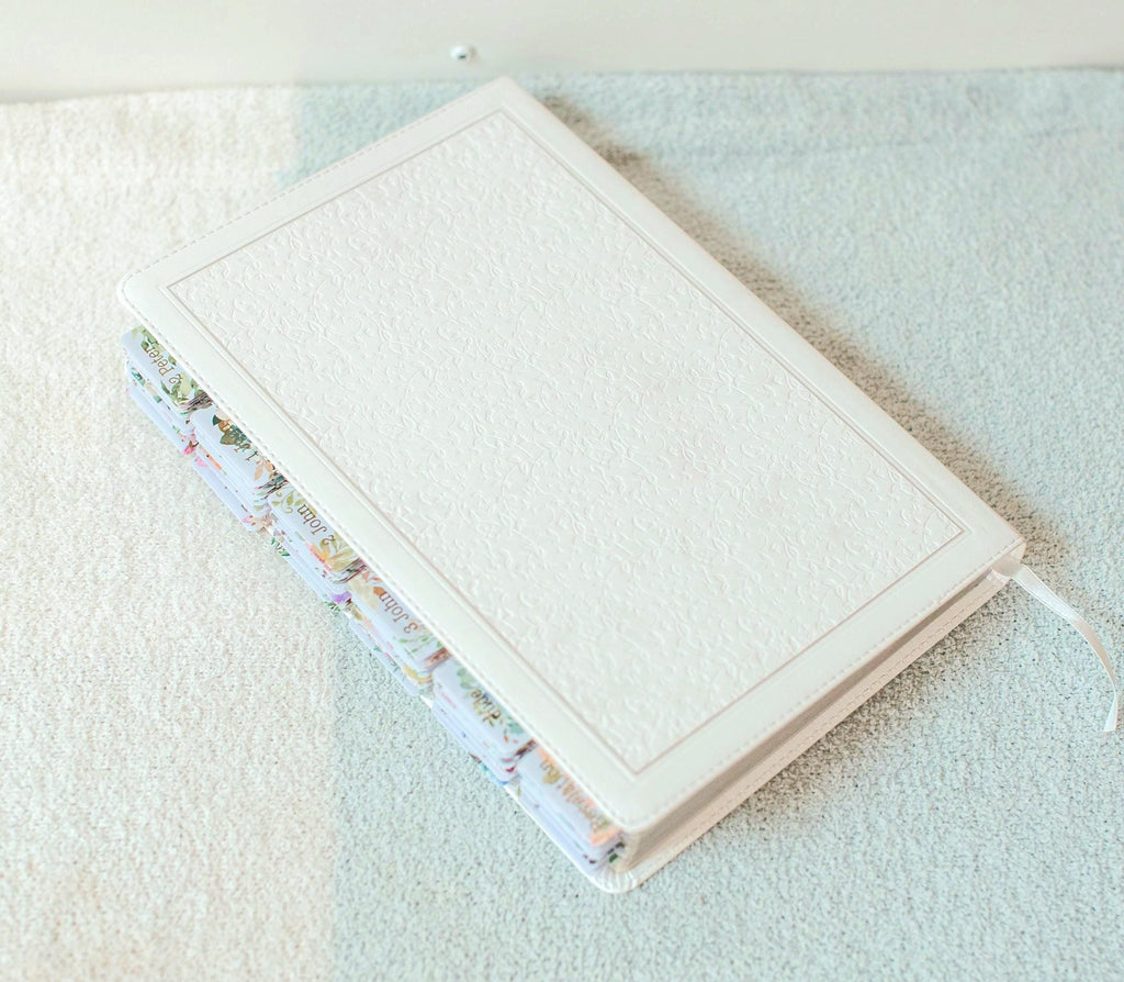 Tabbed Bible White KJV Bible Tabbed Faux Leather Personalized Gift for Women Large Print Bible Tabbed Gift Customized Baptism Gift Wedding