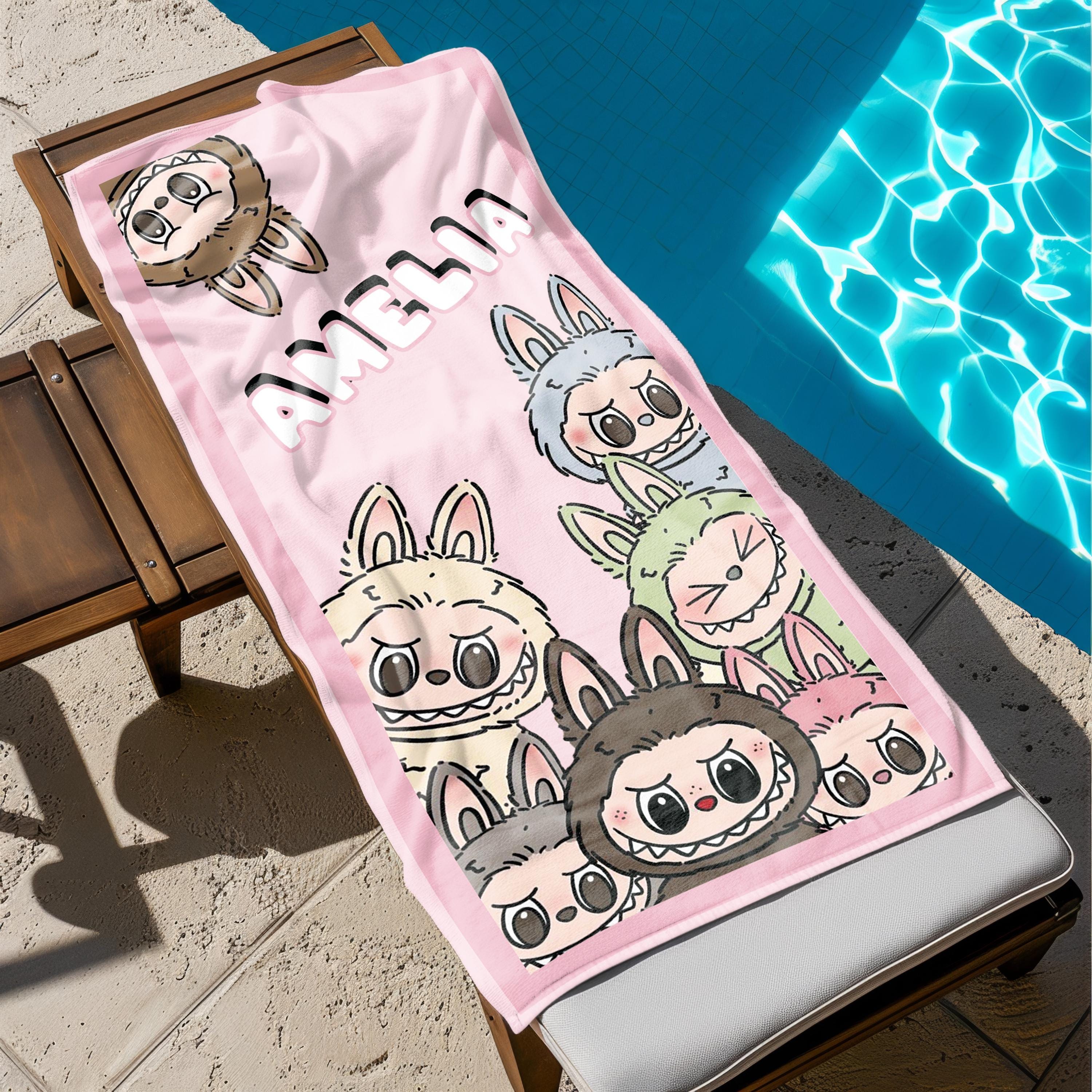 Personalized Towel, Cartoon Characters, Custom Name Towel, Birthday Gift for Kids, Pool Towel, Bath Towel, Personalized Gifts