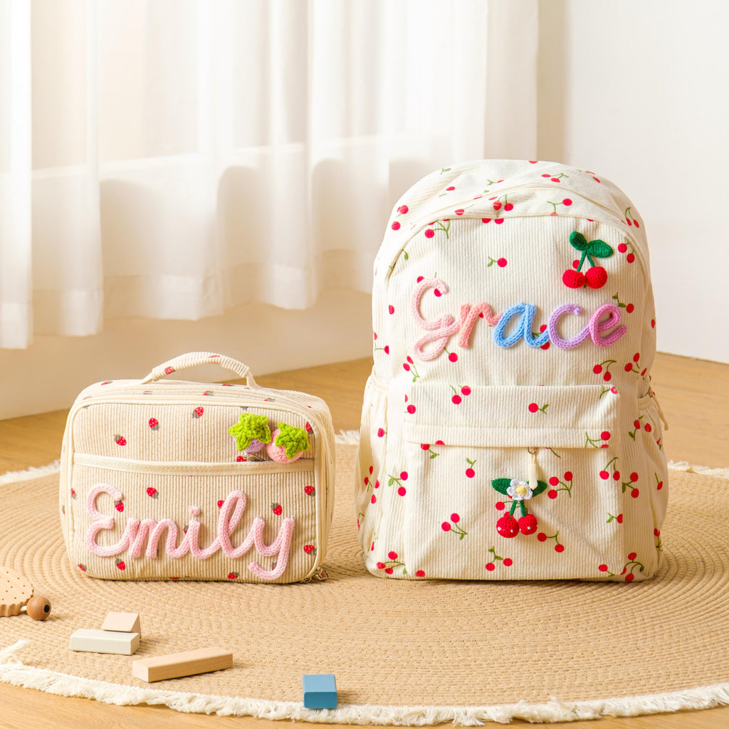 Personalized Kids Backpack & Lunch Bag, First Day of School Gift, Bag With Name, Toddler Backpack, Corduroy Bag, Birthday Gift, Daycare Bag