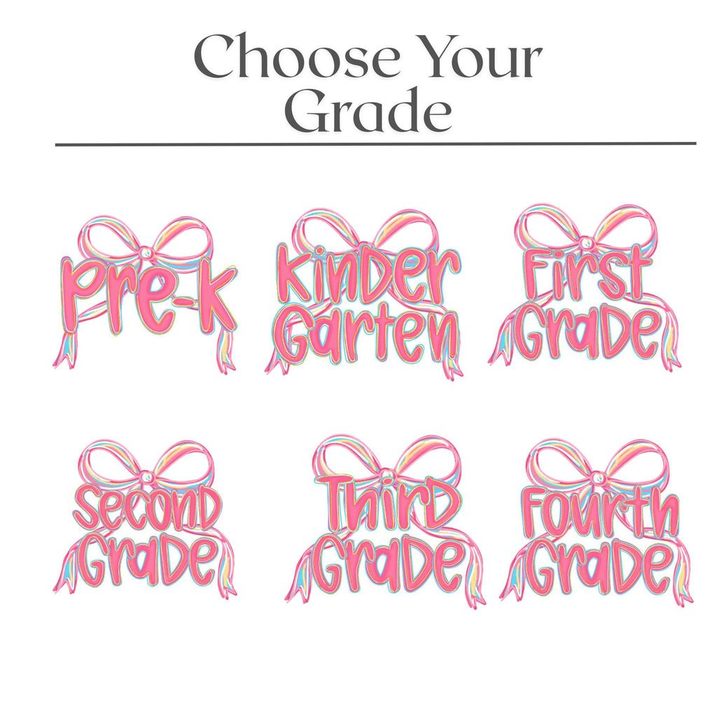 Teacher Grade Crew Bow Shirt Back to School Girl T-Shirt Pastel Neon Grade Shirt Cute Grade Level Tee for Girls Back to School Outfit 2025T