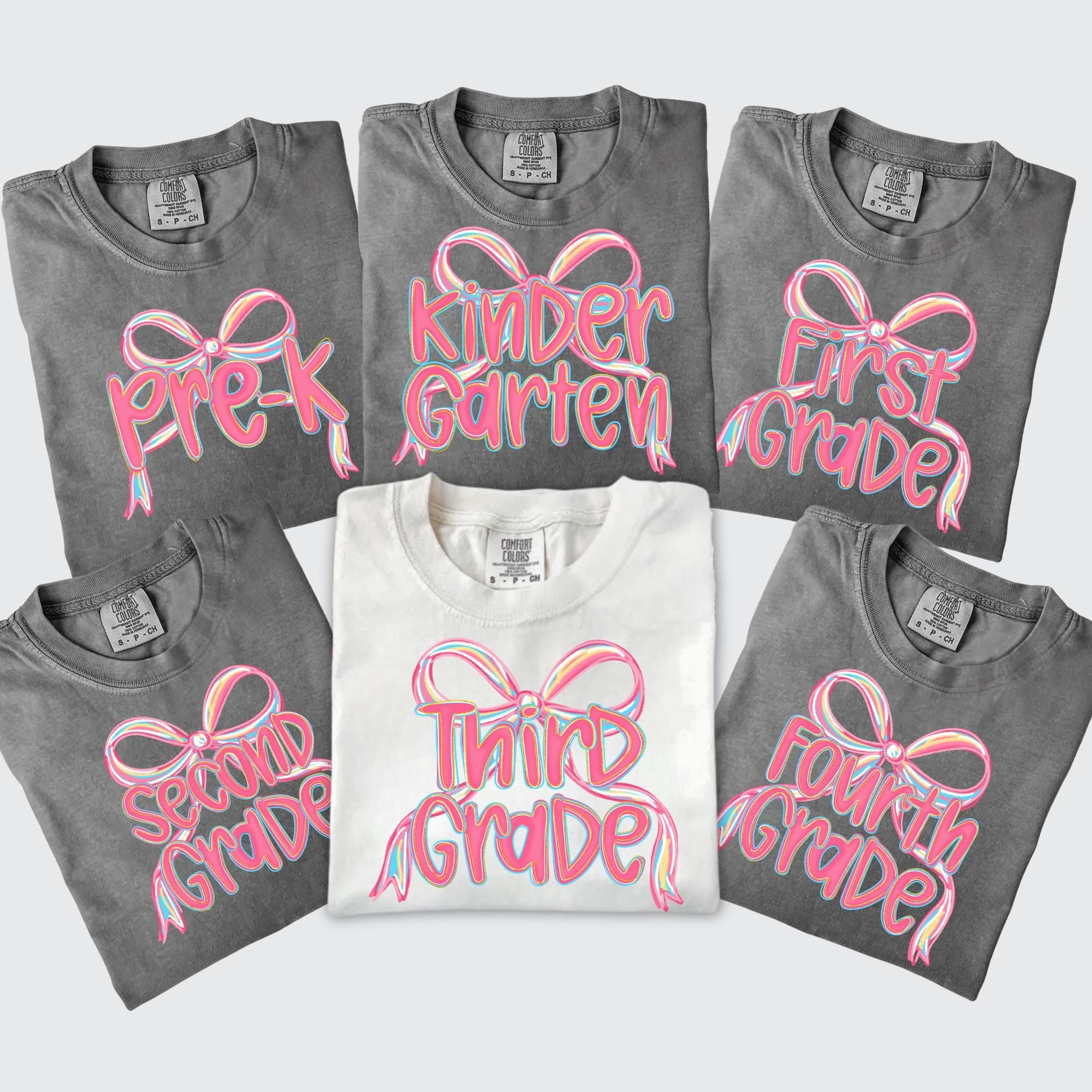 Teacher Grade Crew Bow Shirt Back to School Girl T-Shirt Pastel Neon Grade Shirt Cute Grade Level Tee for Girls Back to School Outfit 2025T