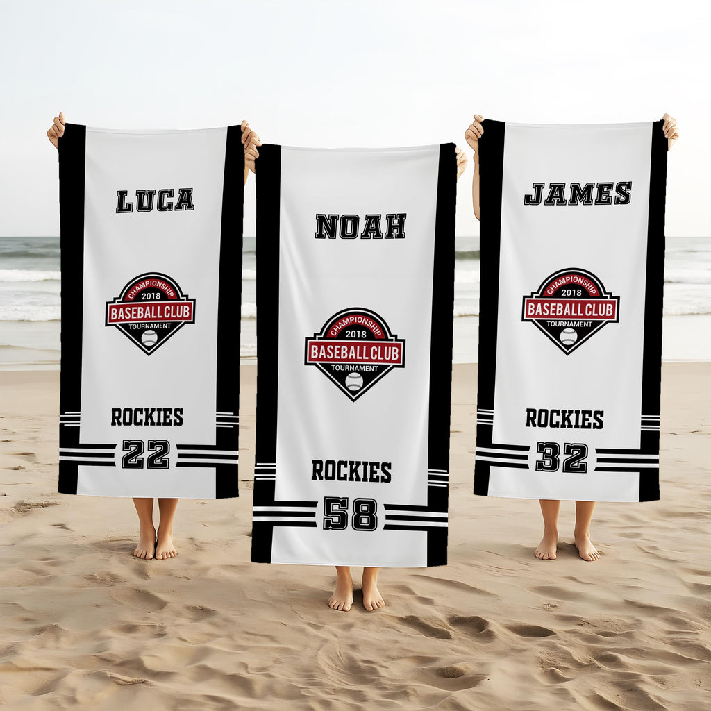 Personalized Baseball Beach Towel – Custom Softball Towel with Team Logo, Sports Towel for School Teams or Cooperstown Gifts,Bulk Order