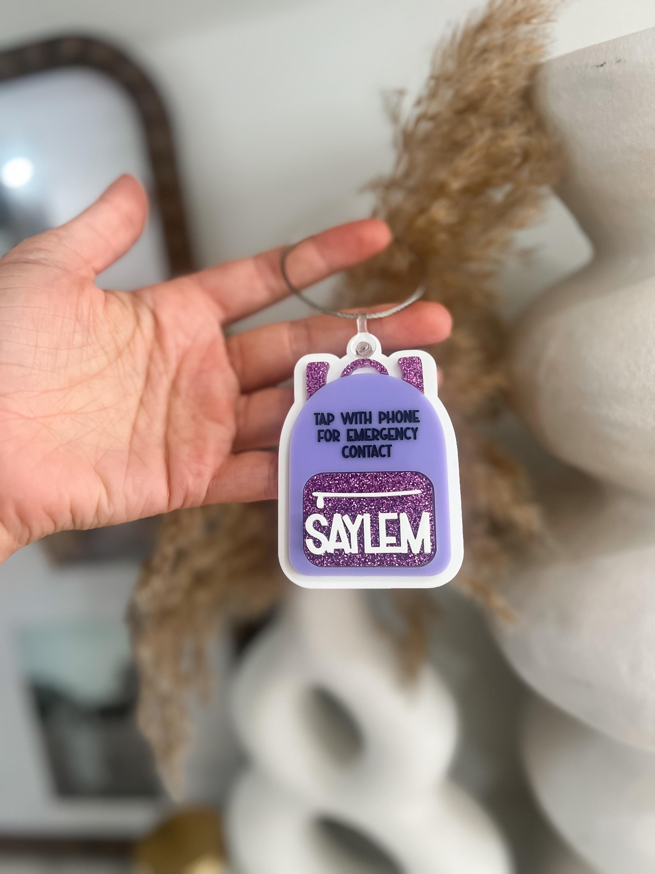 Emergency contact backpack tag, bag tag, book bag tag, scan tag, NFC tag, safety, school name tag, bag tag with name, customizable, personal